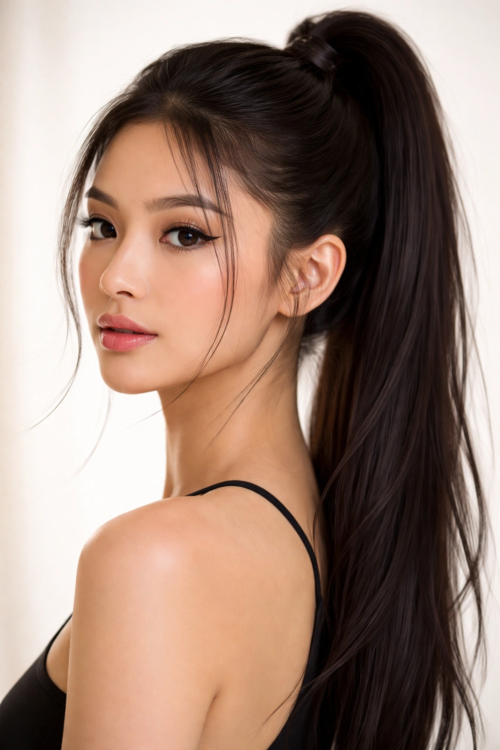 15 Asian Hairstyles Women Can T Stop Pinning 11 High ponytail with delicate wisps around the face for soft framing