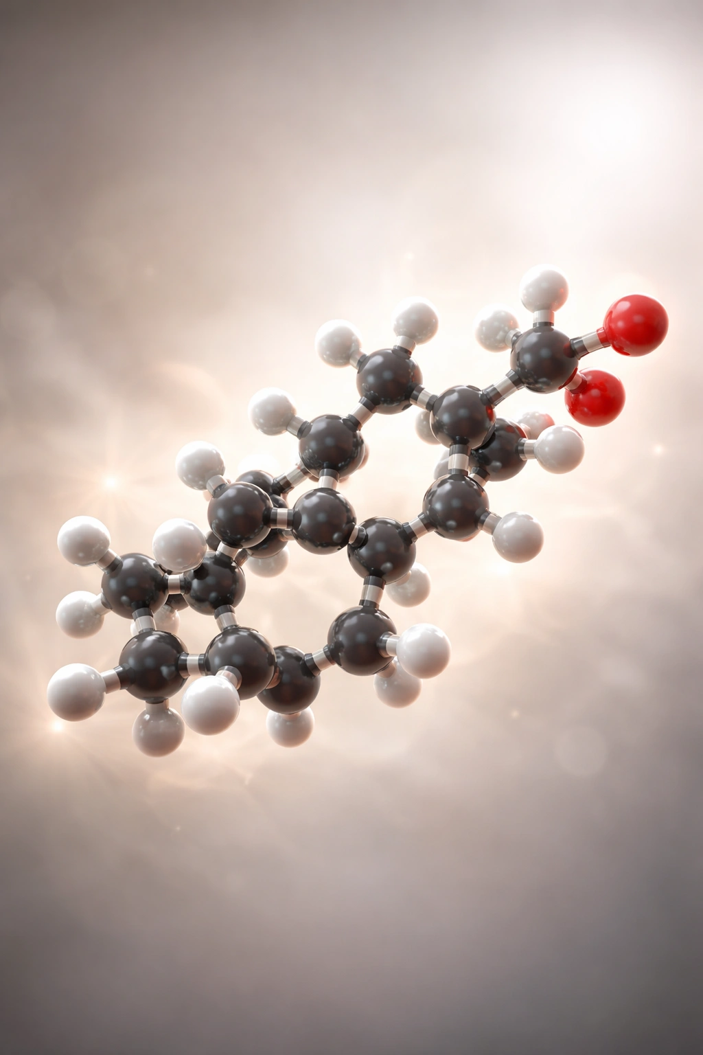 Progesterone molecule with subtle glow against neutral background