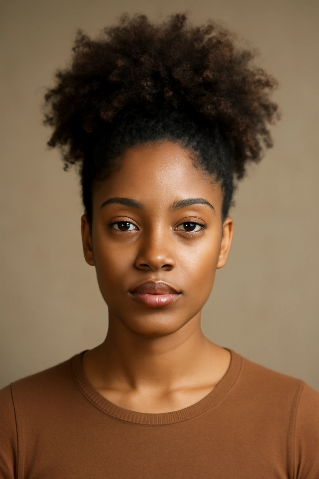 15 Beautiful Ways to Wear Your Naturally Curly Hair 5 Front view of a high puff hairstyle with a voluminous crown of curls