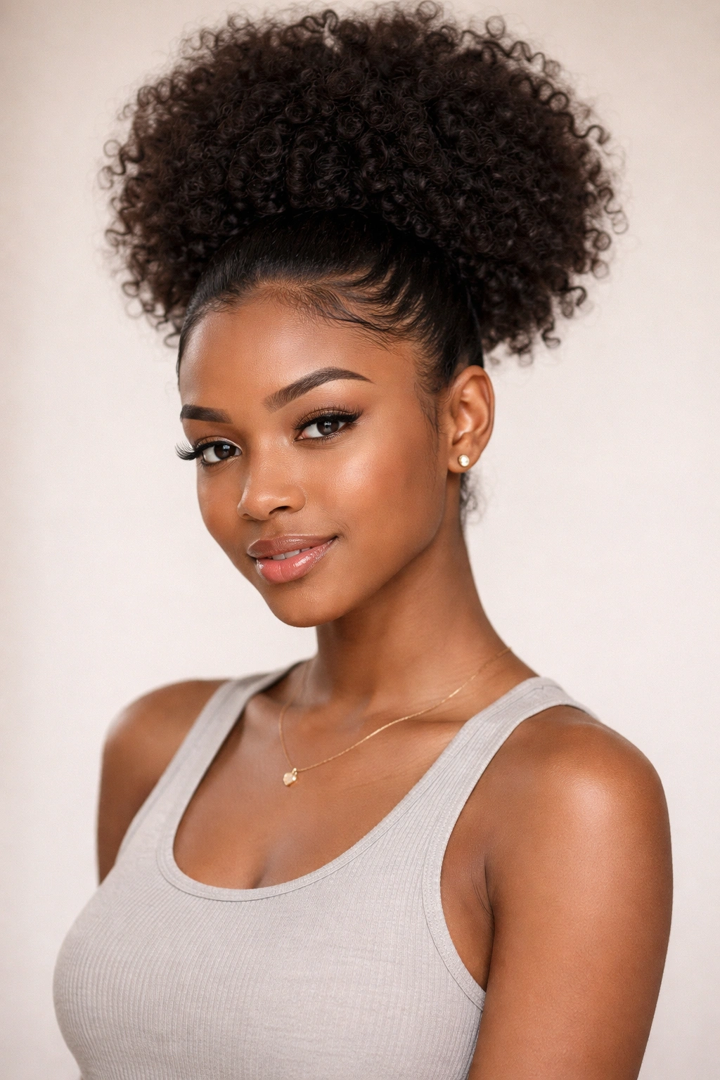 High puff with defined edges on curly hair
