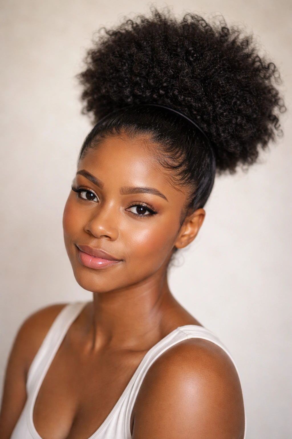 12 Cute And Simple Hairstyles For Black Women 1 High puff hairstyle on natural hair with a rounded crown, protective updo
