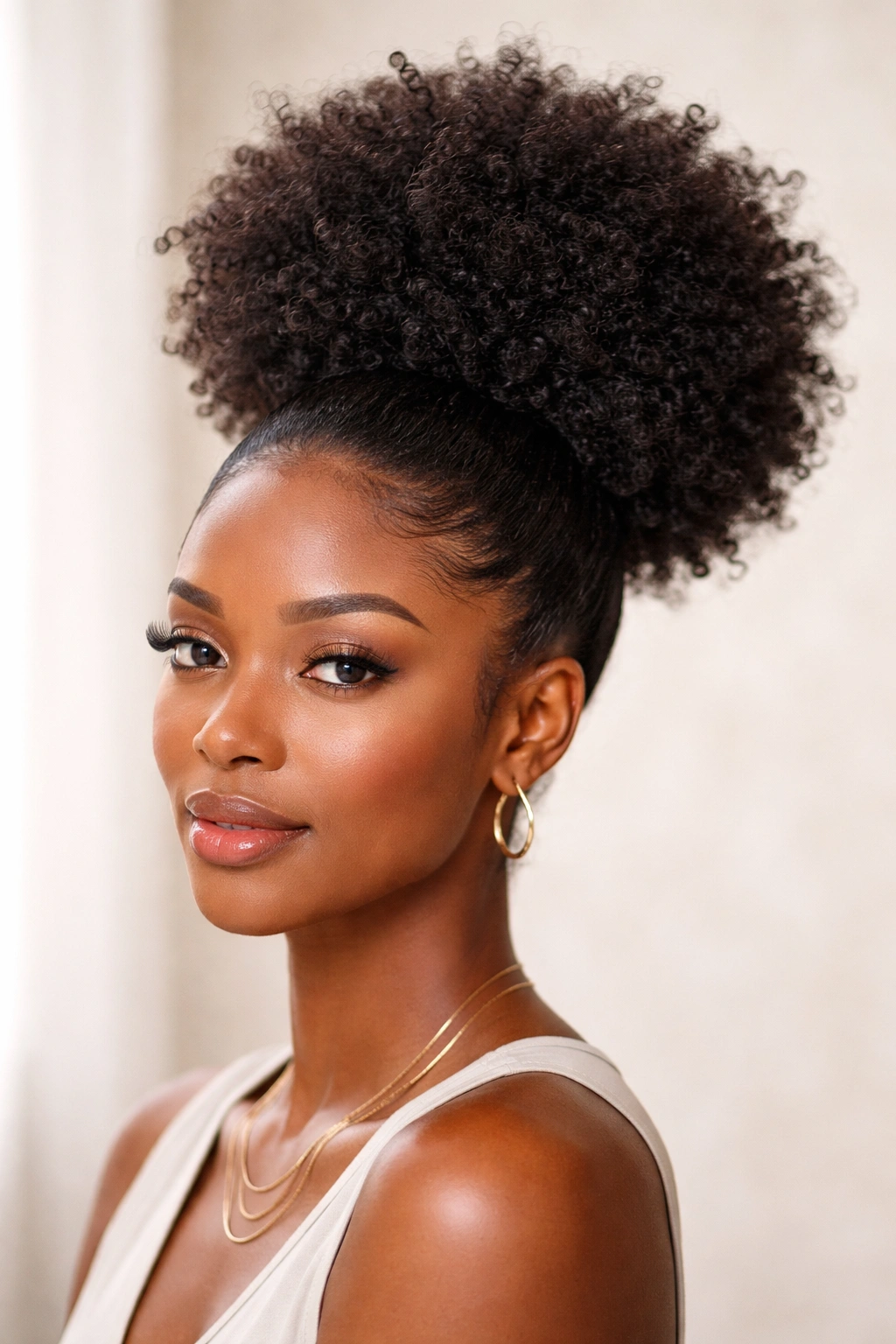 20 Gorgeous Pushback Hairstyles Every Black Woman Should Try 8 High crown puff highlighting natural hair texture and volume