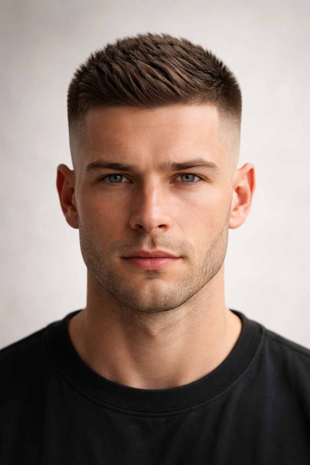 Close-up of The High and Tight hairstyle with short sides and longer top