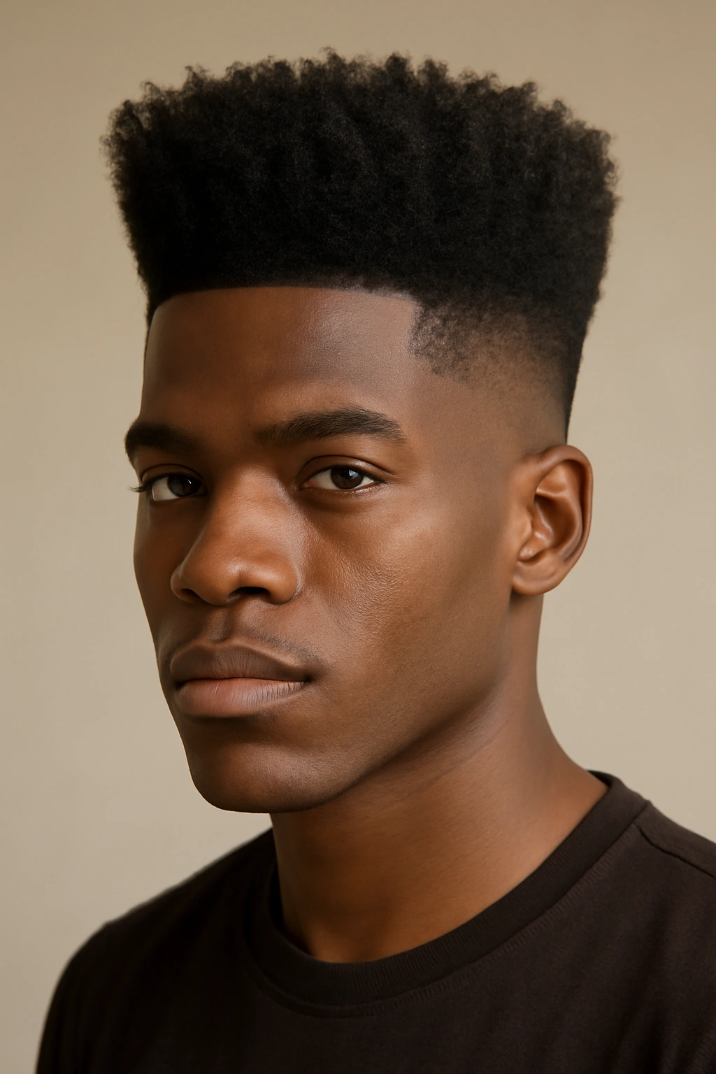 12 Short 4C Hairstyles That Look Effortlessly Good 1 Close-up of a person with a high-top fade showing sharp fade lines and defined coils on top