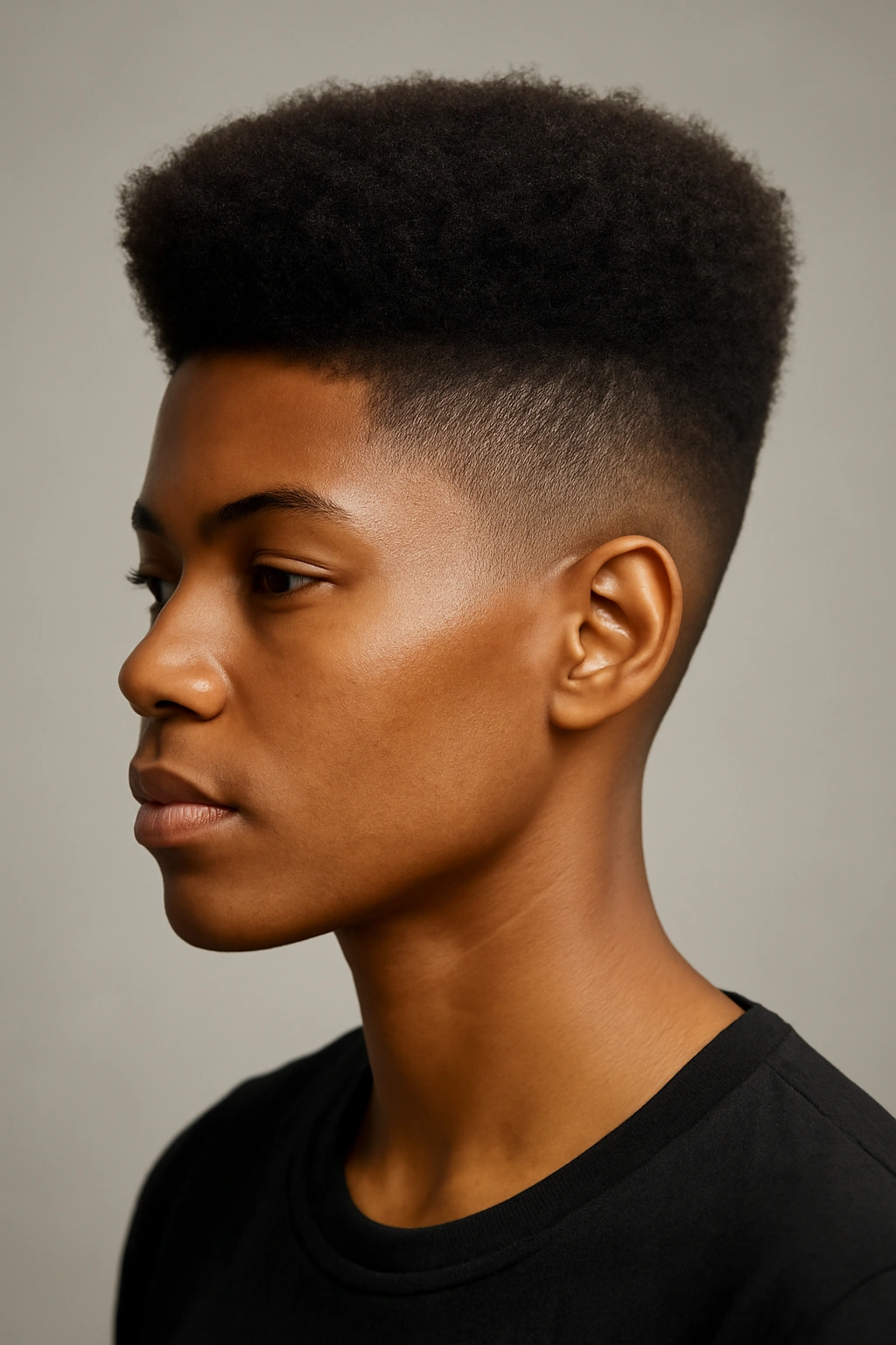 20 Short Natural Hairstyles for Black Women to Save 14 Profile view of a high-top fade with a textured top and faded sides