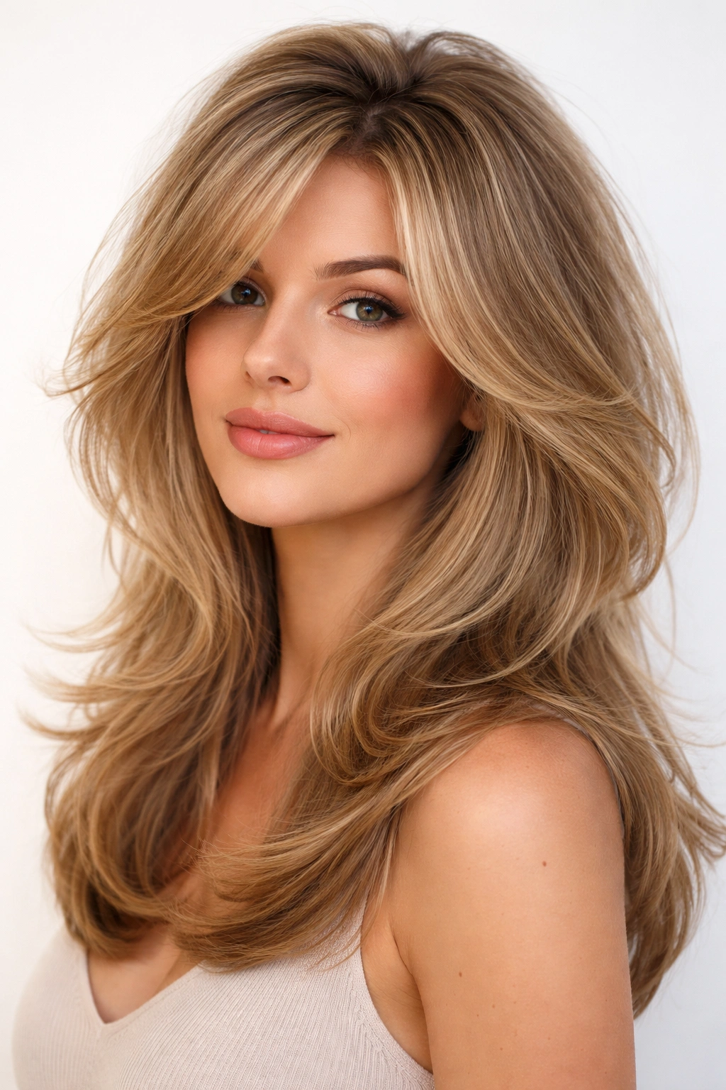 12 Butterfly Haircuts For Medium Length Layers 12 Head-and-shoulders portrait showing crown lift in high-volume butterfly cut for fine hair