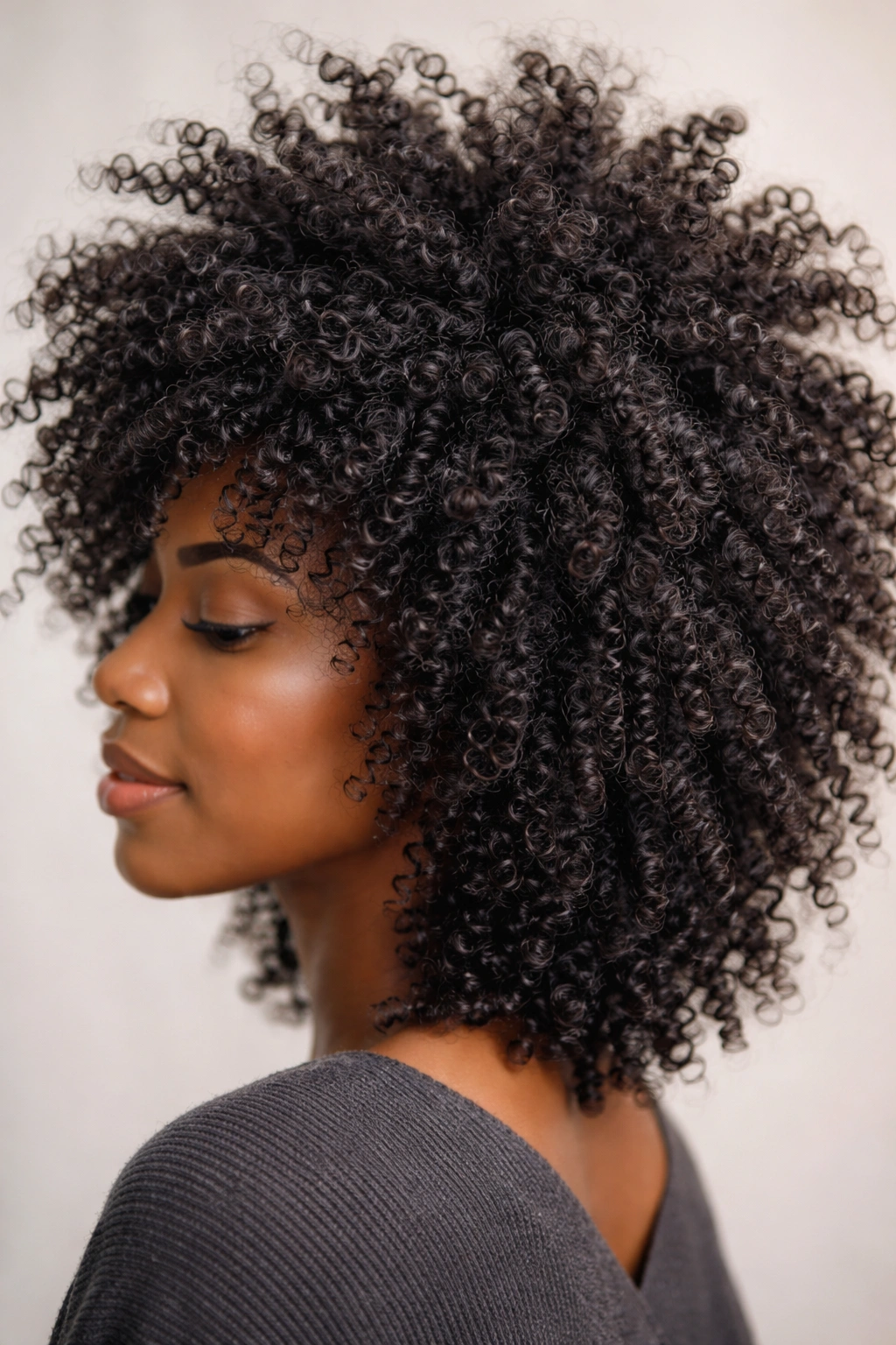 12 Haircuts For Coily Hair That Hold Their Shape 7 Close-up of high-volume textured coily hair showing crown lift and defined coils