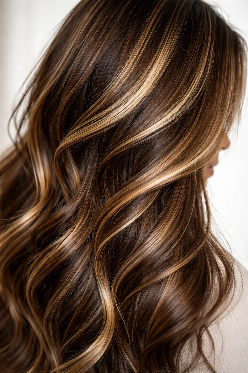 Hair with highlighted strands showing contrast and dimension
