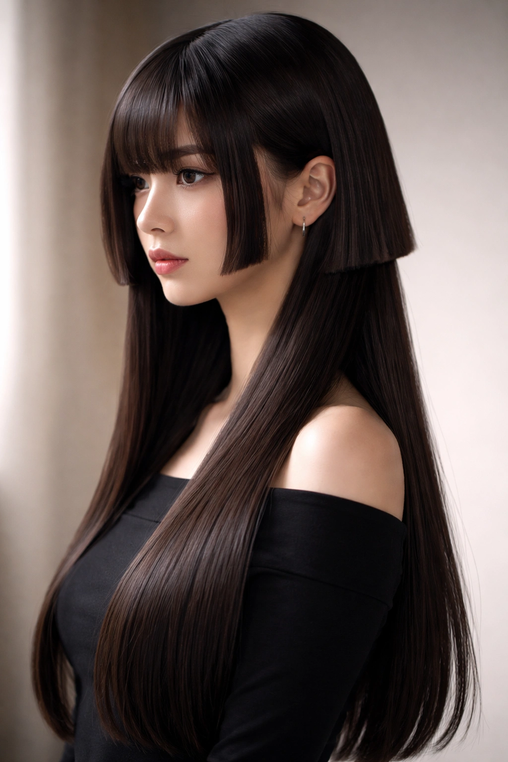 12 Hime Cut Hairstyles For Sleek Straight Hair 9 Portrait showing two distinct layers in a hime cut with visible internal structure