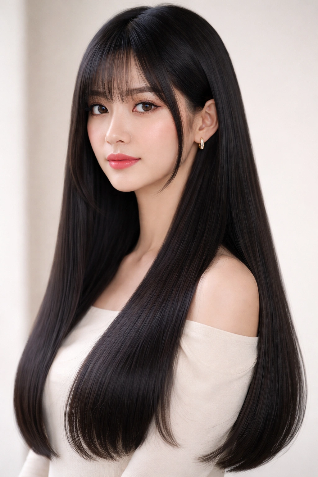 12 Hime Cut Hairstyles For Sleek Straight Hair 12 Head-and-shoulders portrait of a gradient-length hime cut with seamless transitions