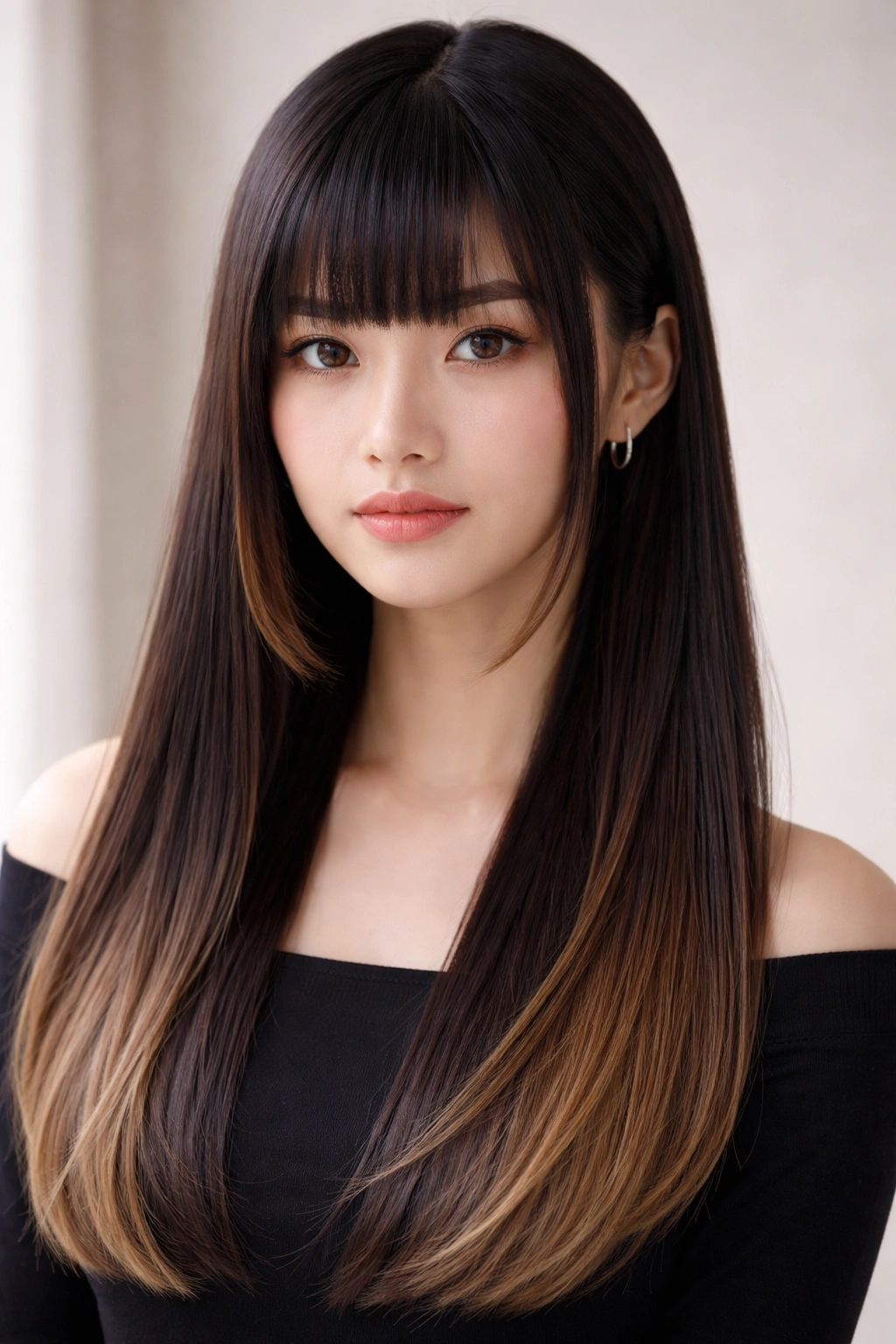 Hime cut with subtle ombre on face-framing panels showing color depth.