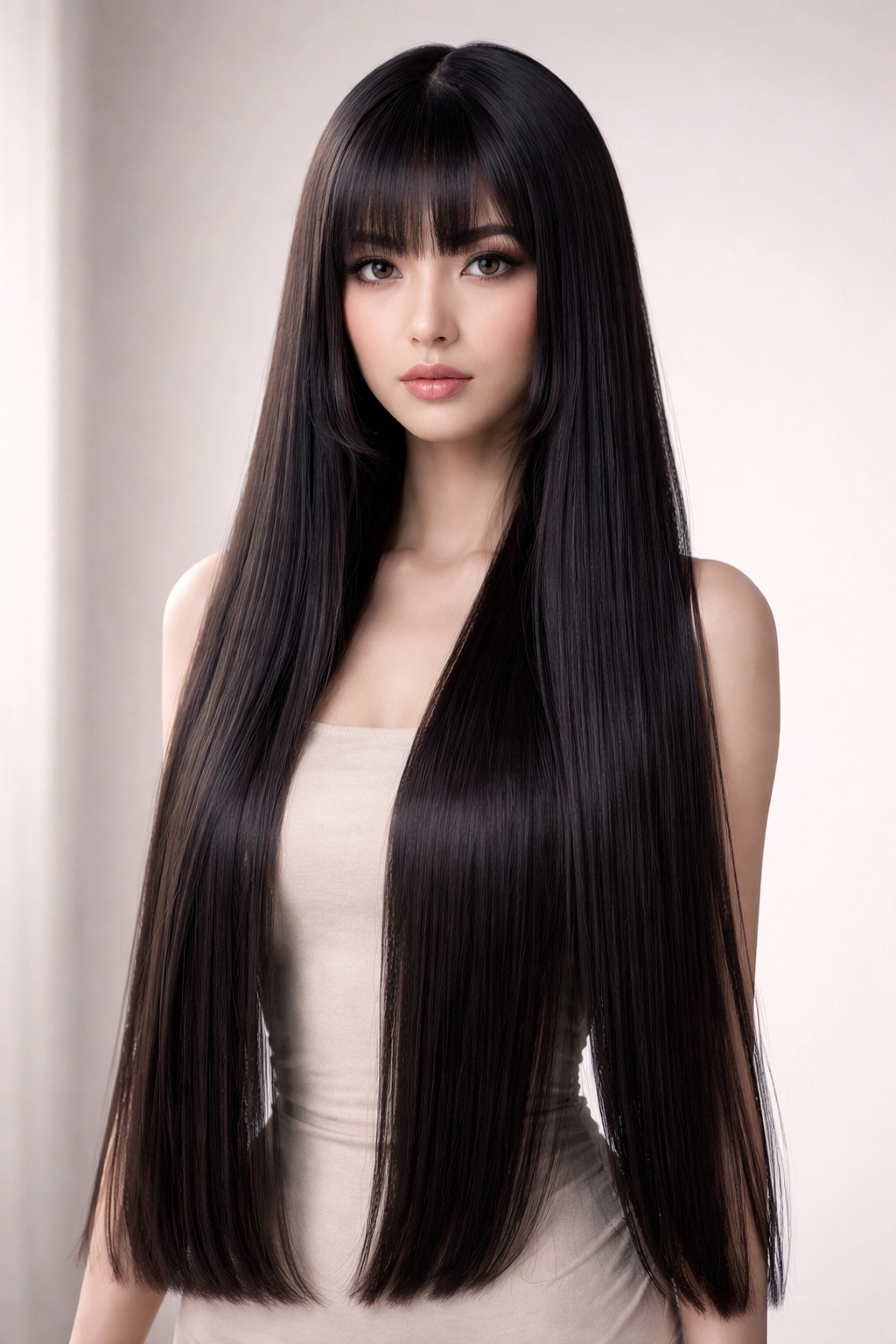 Ultra-long hime with waist-length sides showing dramatic length on straight hair.