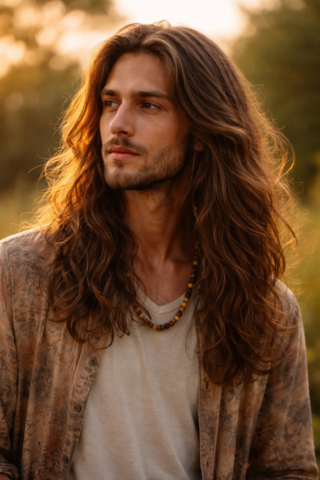 Long hippie hair with shoulder-length flowing locks and natural texture