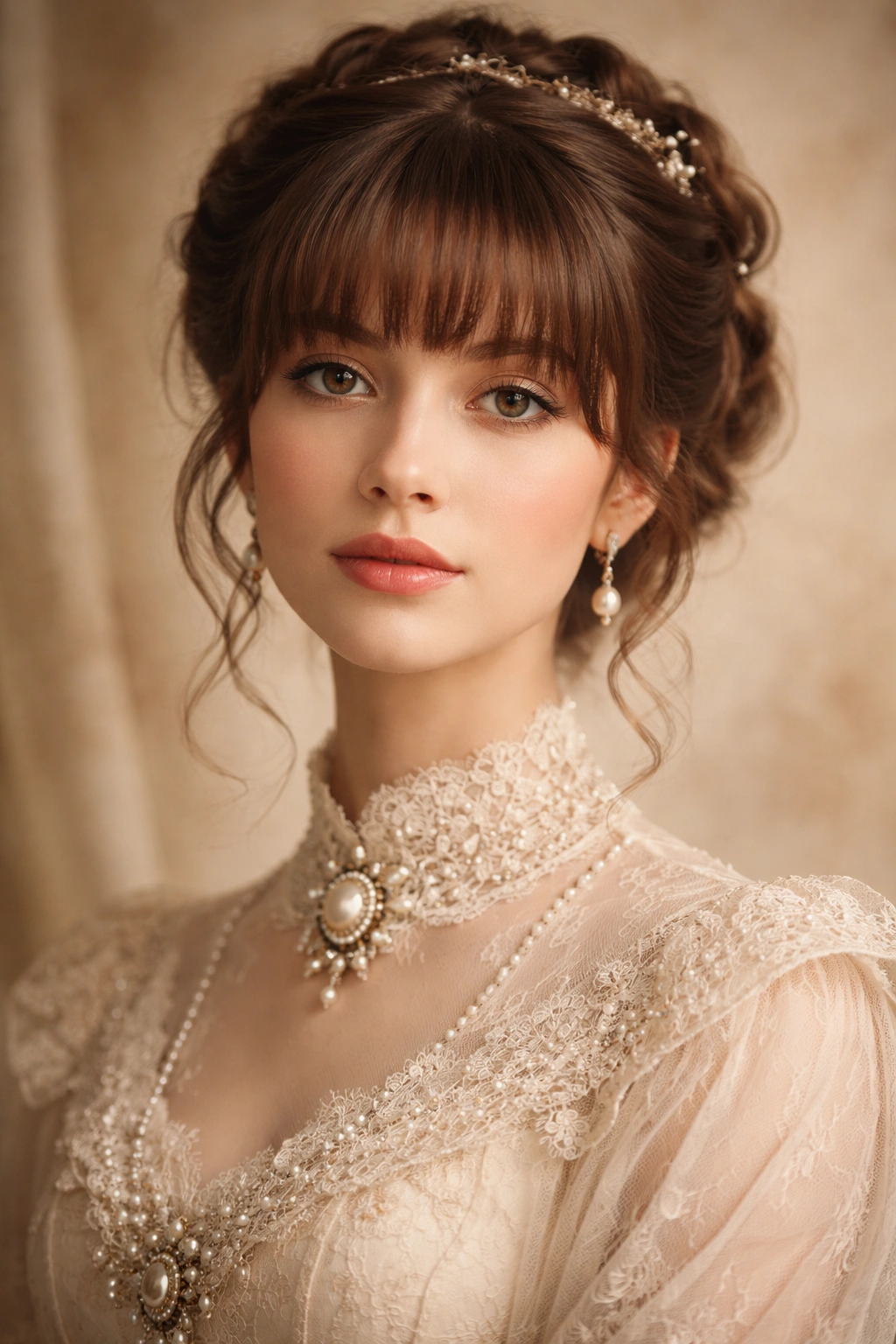 Portrait with a historical fringe style evocative of Victorian era