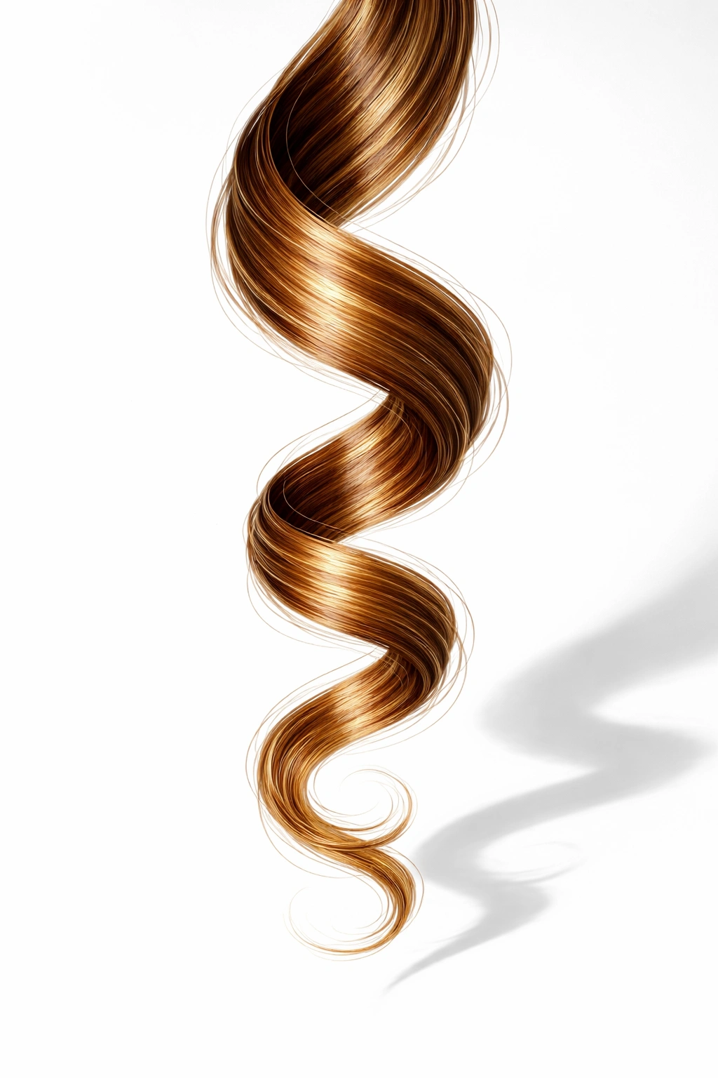 Curly strand with lift and volume against a plain background