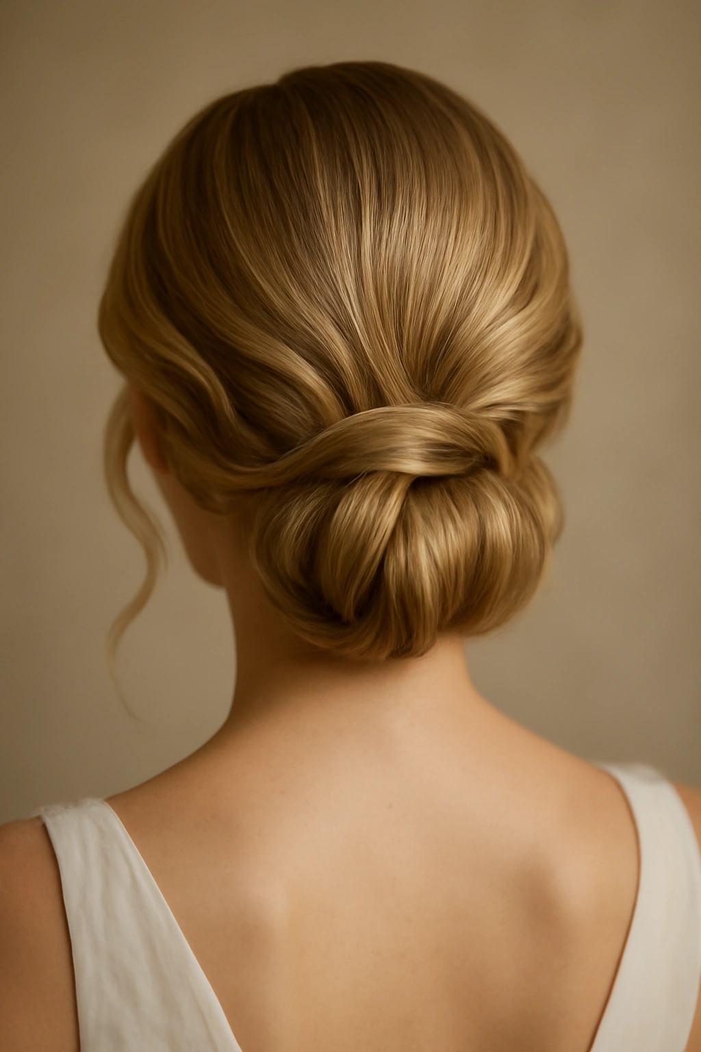 12 Dreamy Wavy Wedding Hairstyles for Every Length 2 Back view of loose Hollywood waves forming a low chignon at the nape