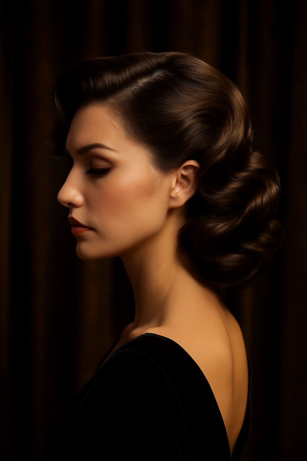 8 Sleek Updos for Black Tie and Formal Events 2 Close-up of Hollywood waves updo with pinned loose waves