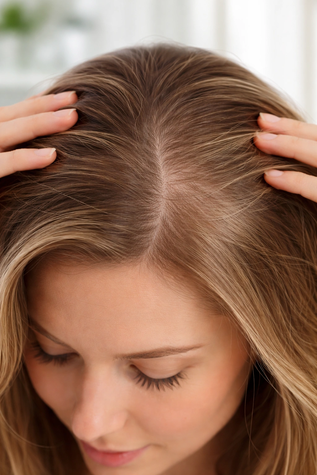 Scalp close-up showing hormonal-related density changes