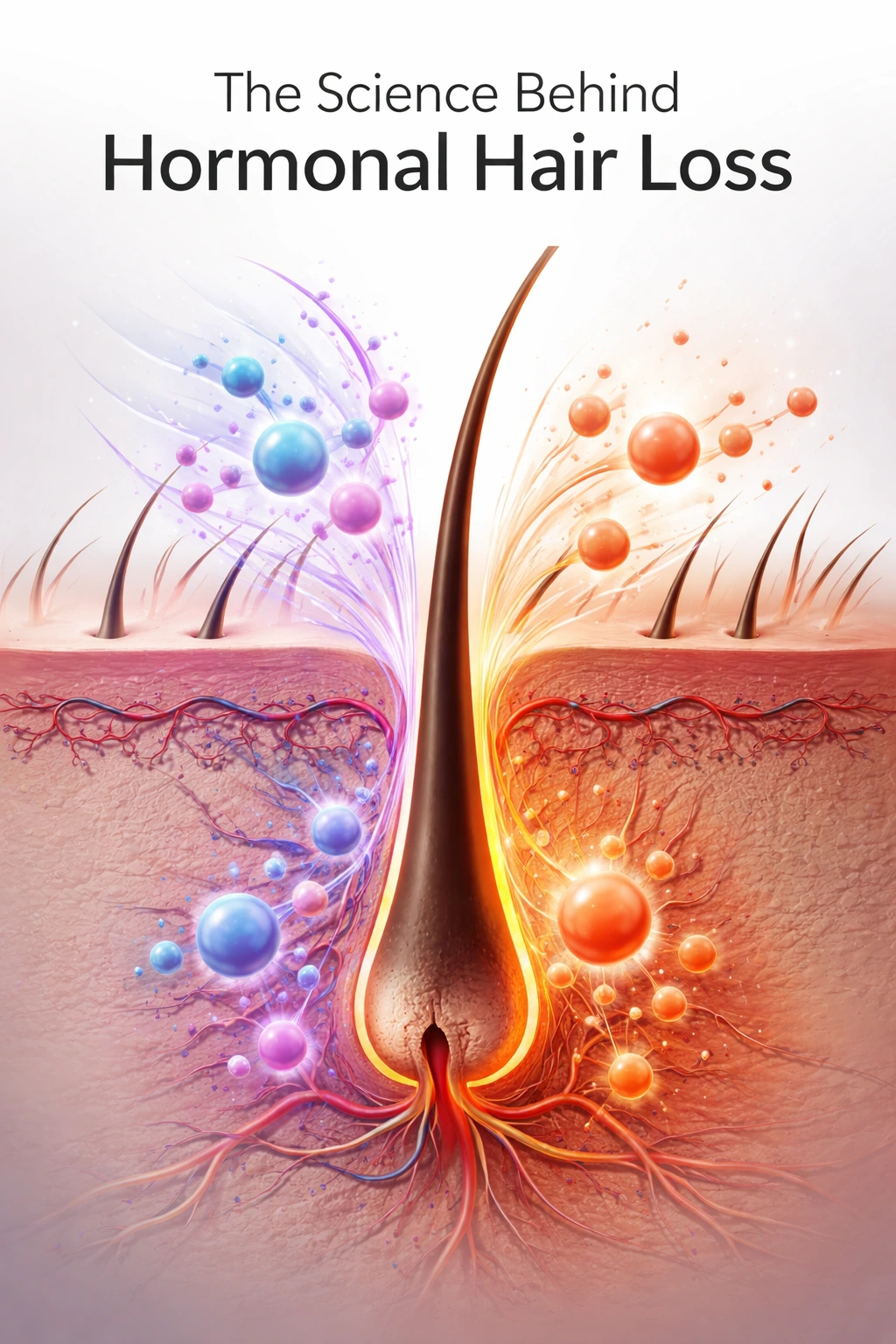 Cross-section of hair follicle with hormonal influences visualized
