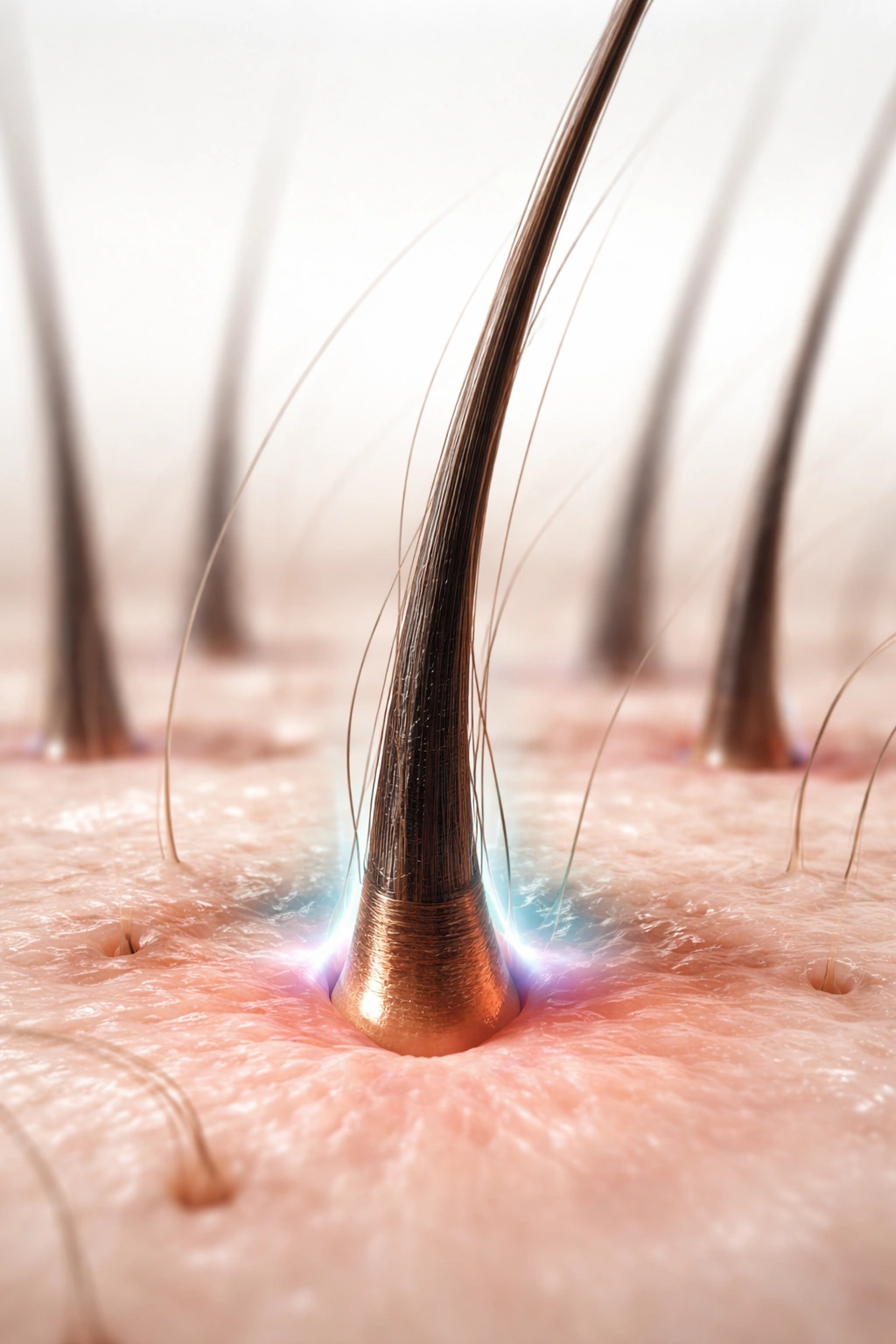 Hair follicle with signs of hormonal imbalance causing thinning.