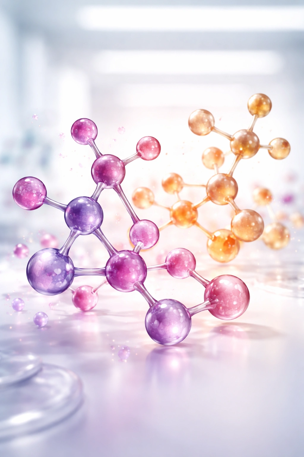 3D render of estrogen and progesterone molecule models in a clinical setting