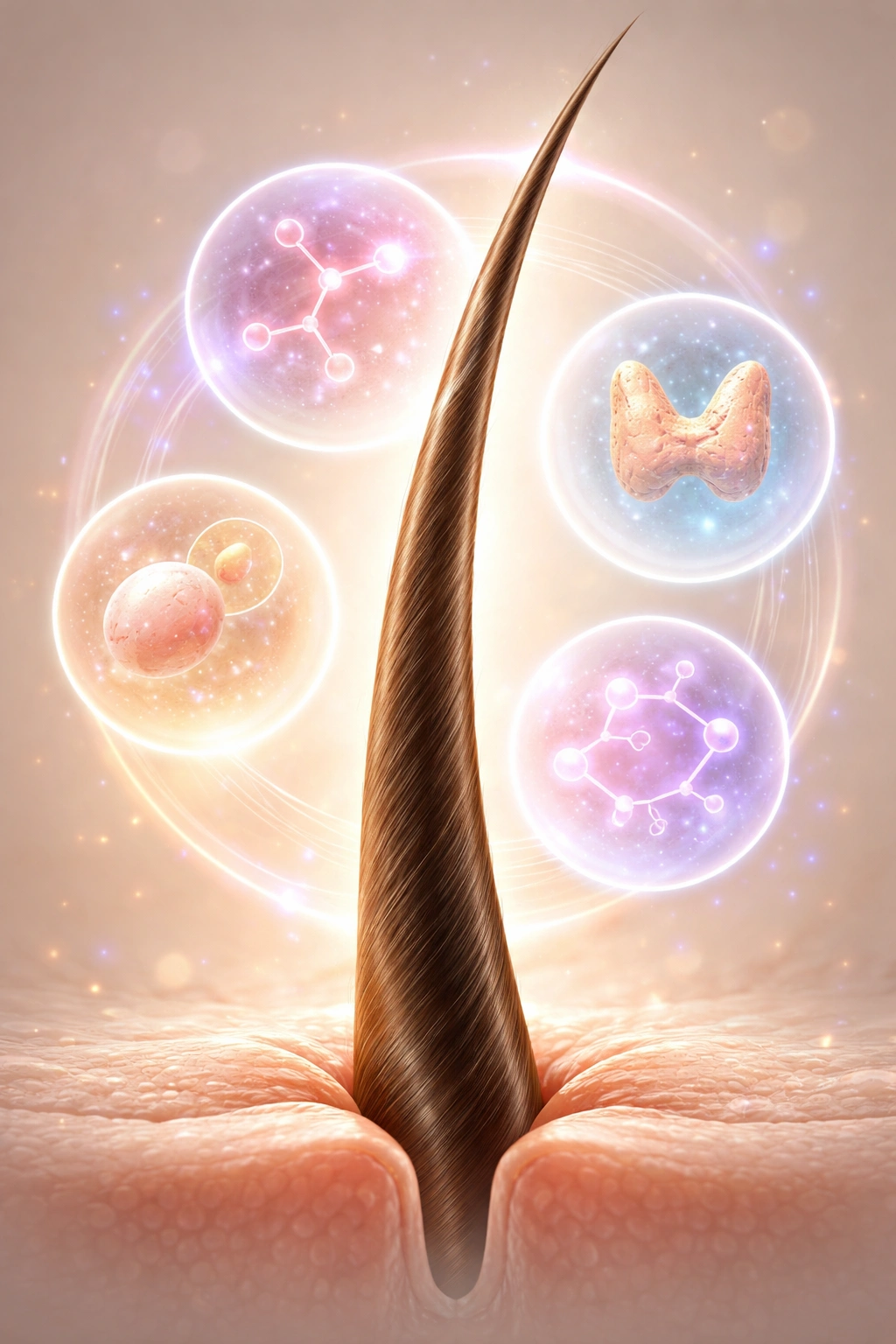 Hair strand with hormone-inspired halos