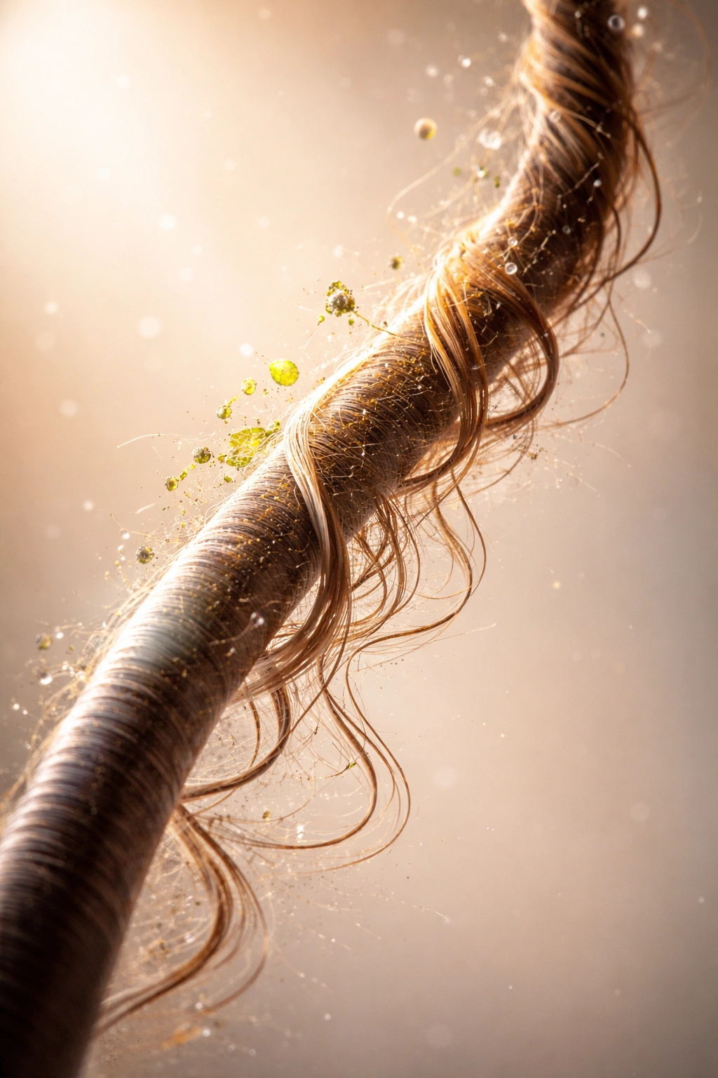 Hair strand with texture variation indicating non-genetic influences