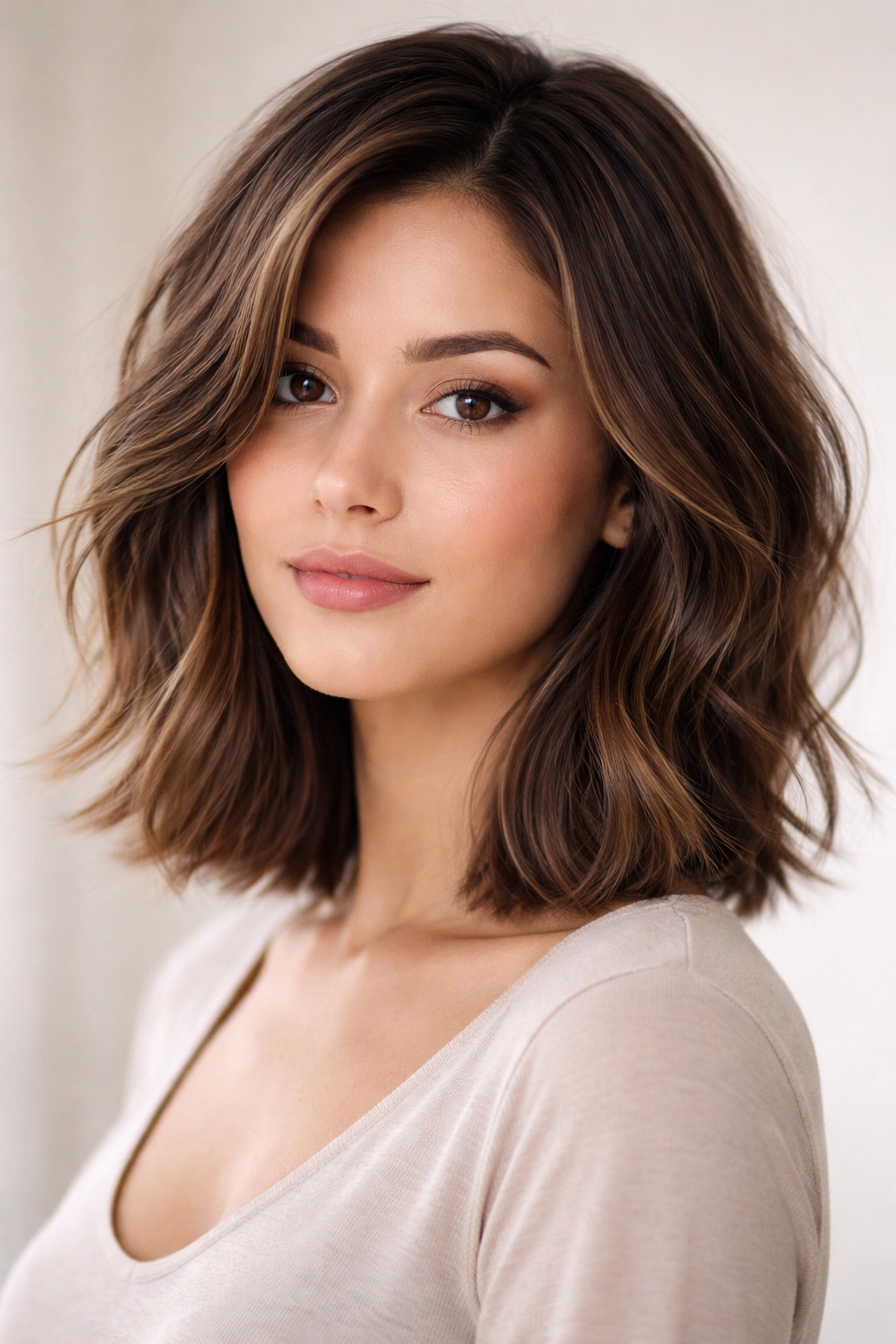 25 Bob Cuts Matched To Your Face Shape And Hair 25 Close-up of a shoulder-length hybrid bob with mixed textures on a model