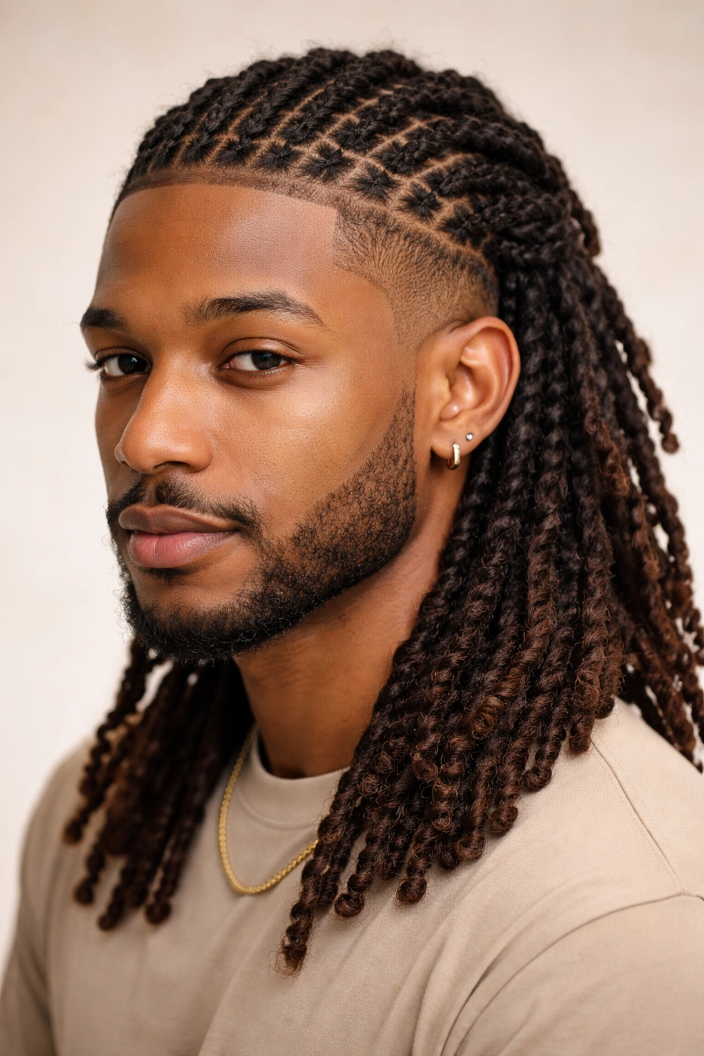 Head with hybrid locs showing mixed textures from top to bottom.