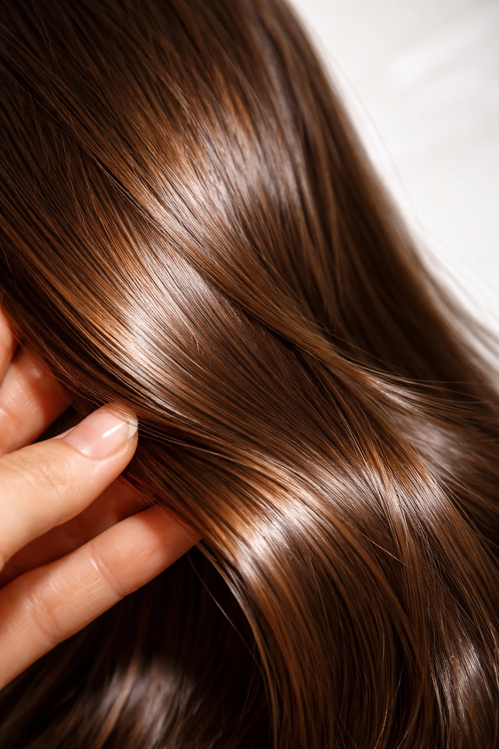 Glossy hydrated hair strand with smooth cuticle