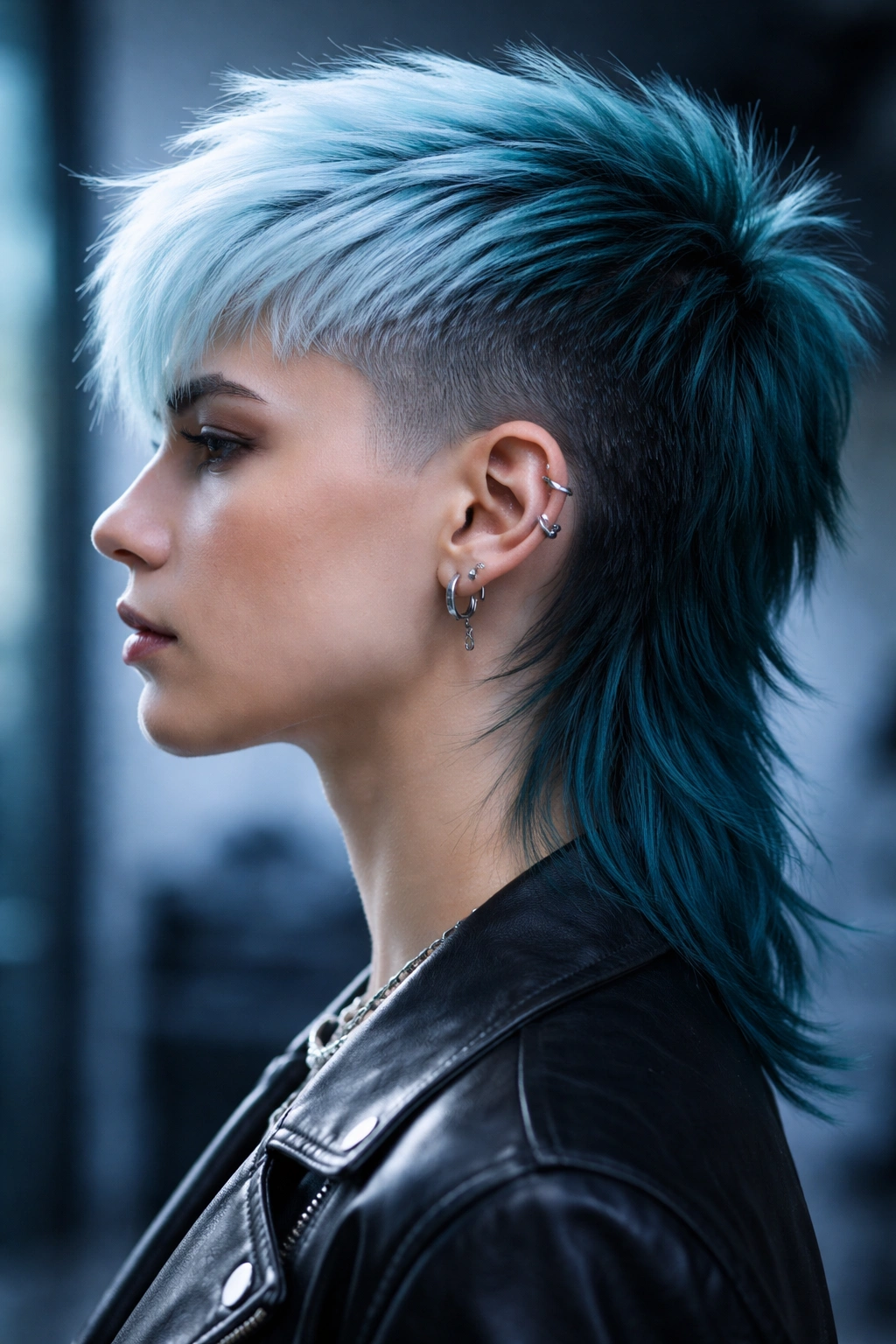 12 Dyed Mullet Haircuts Full Of Personality 6 Profile view of an icy blue mullet with teal back