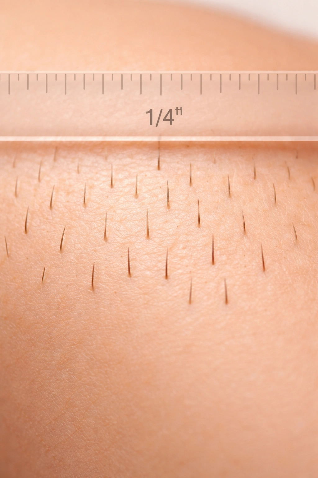 Close-up of skin with short, uniform hairs illustrating ideal length for waxing