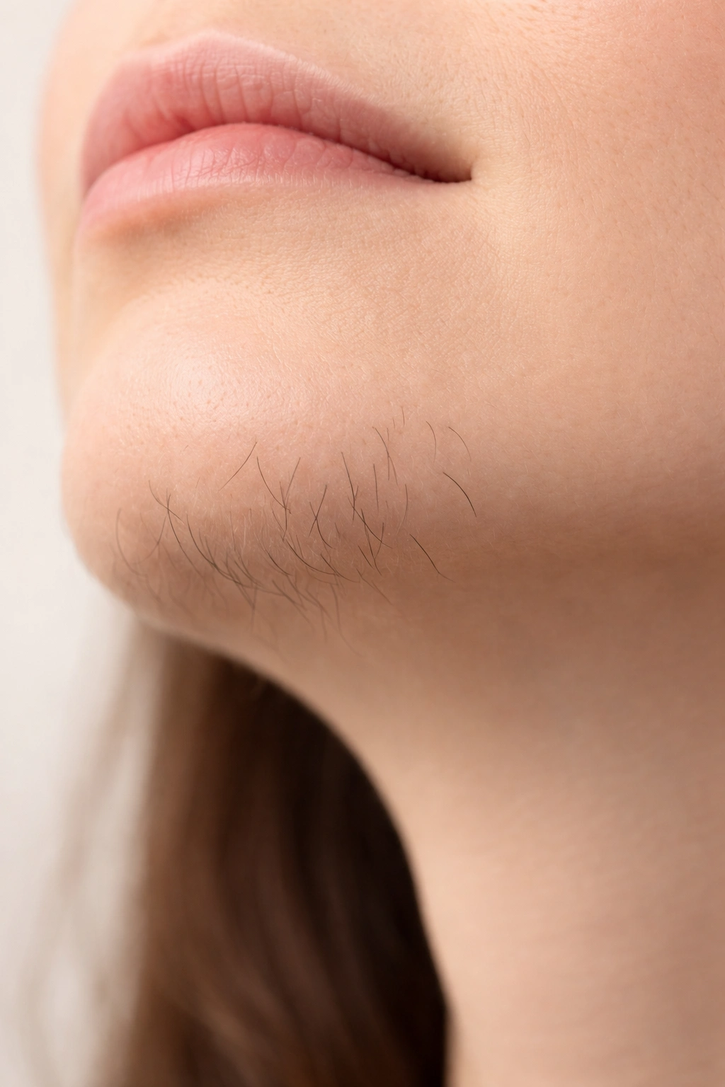 Chin with visible hair and plain background