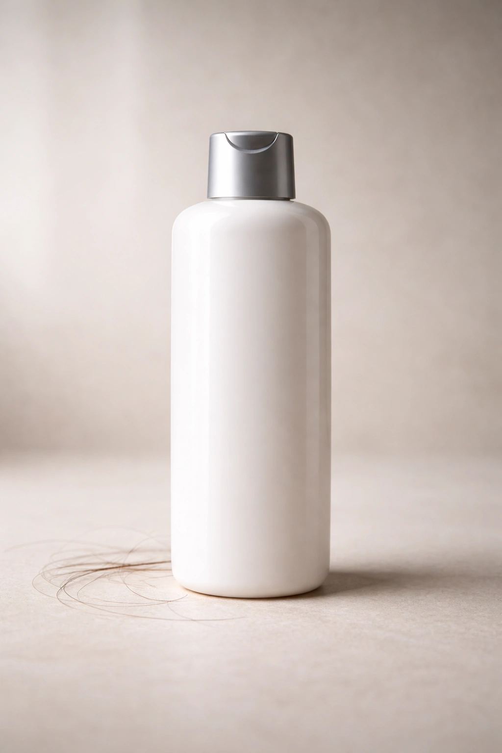 Plain unlabeled shampoo bottle on a neutral background