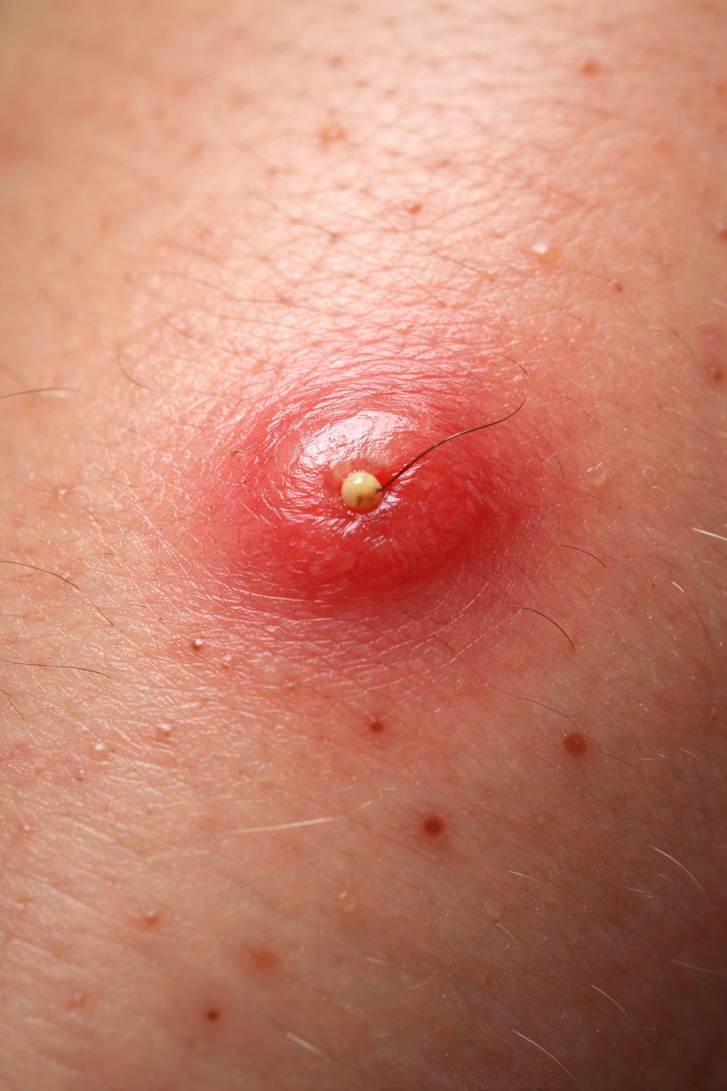 Inflamed ingrown hair bump indicating potential infection