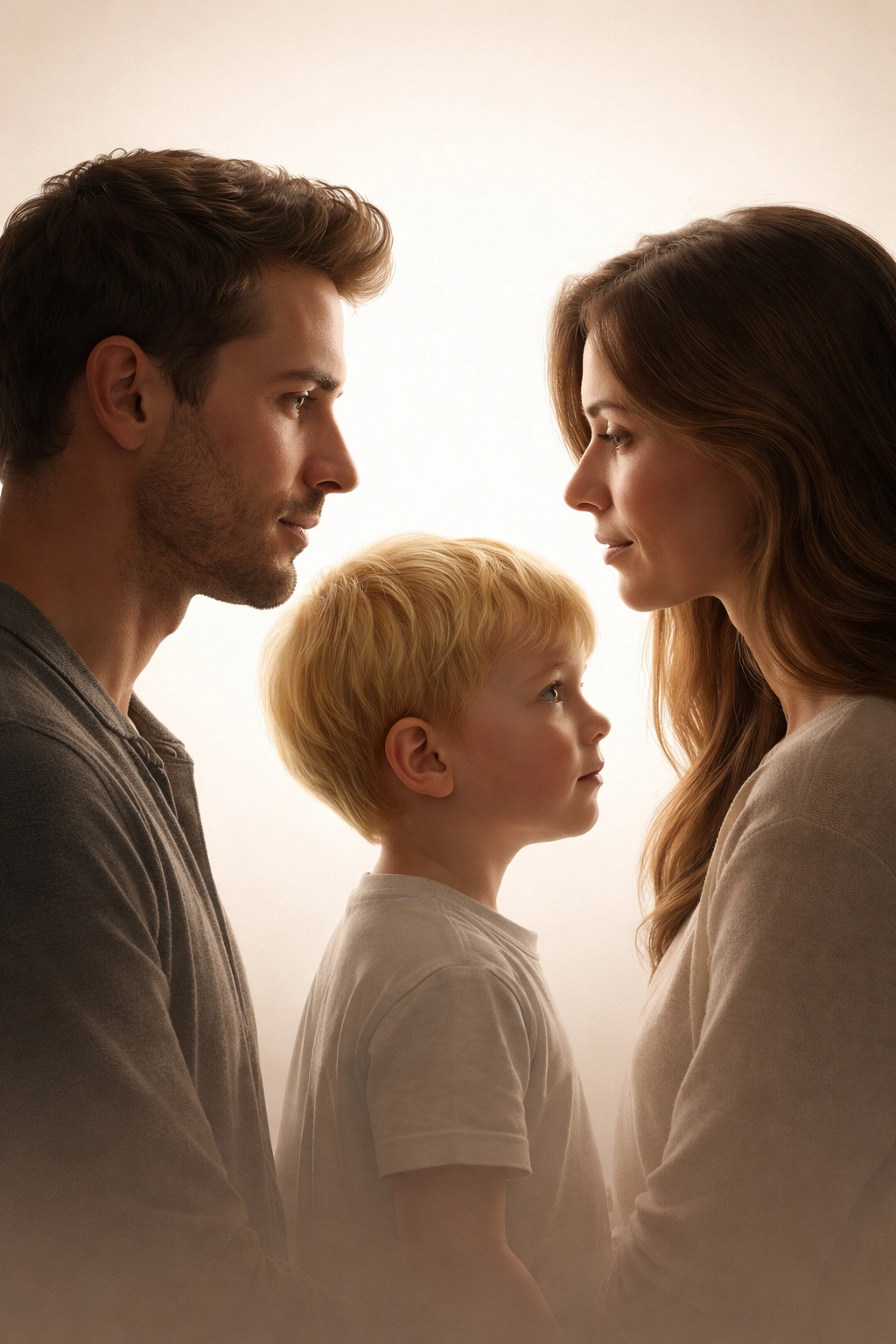 Three head silhouettes showing brown-haired parents and a blonde child to illustrate genetic inheritance