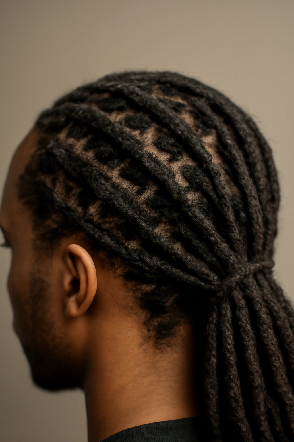 18 Dreadlock Styles Sorted From Short to Long 7 Close-up of interlocked locs showing tight root pattern in studio lighting