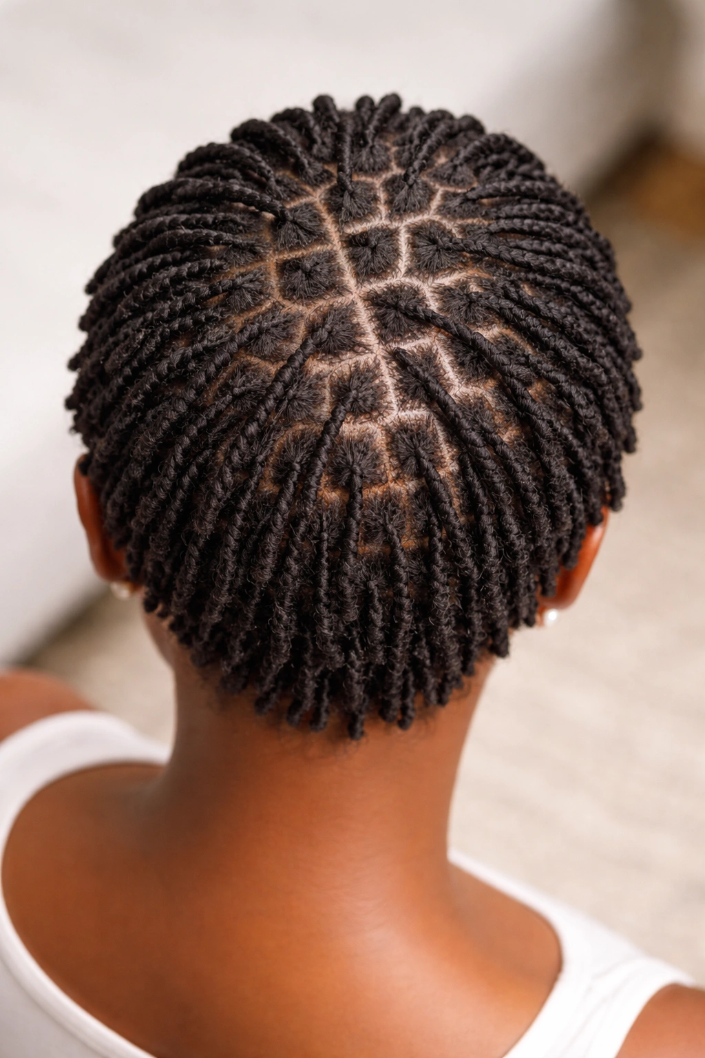 Top-down view of interlocked locs with defined sections