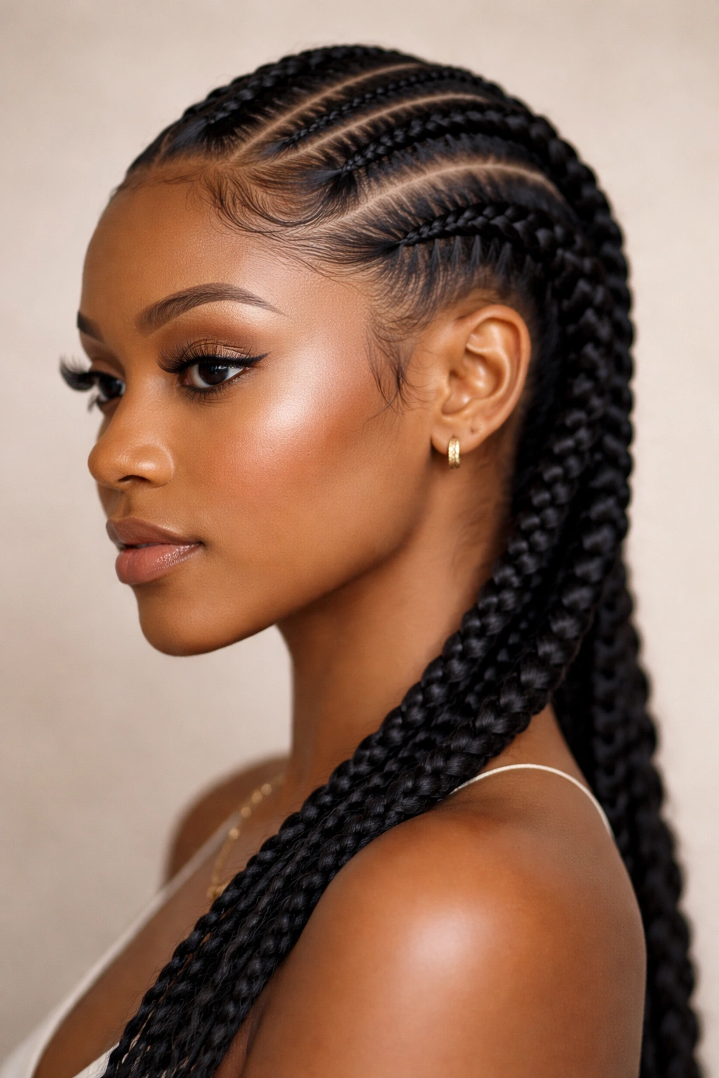 10 Side Part Two Braid Looks Black Women Love 7 Close-up of two intricate cornrows starting from a side part along the scalp