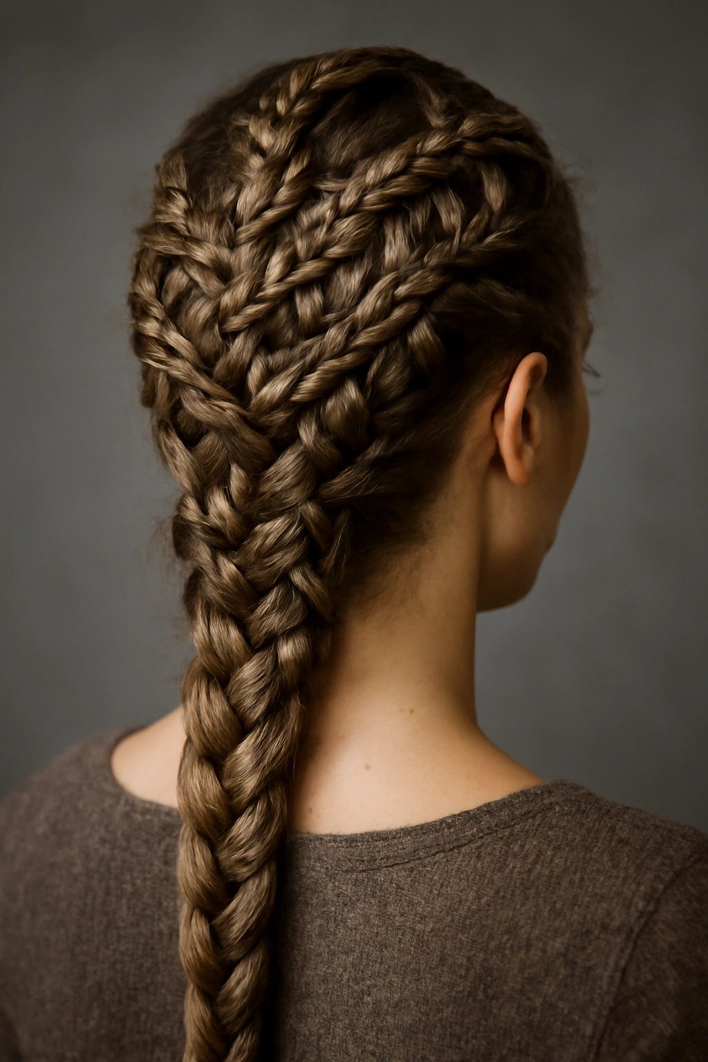 8 Viking Inspired Haircuts Women Are Trying Right Now 8 Close-up of intricate Nordic weave braids across the scalp with architectural pattern