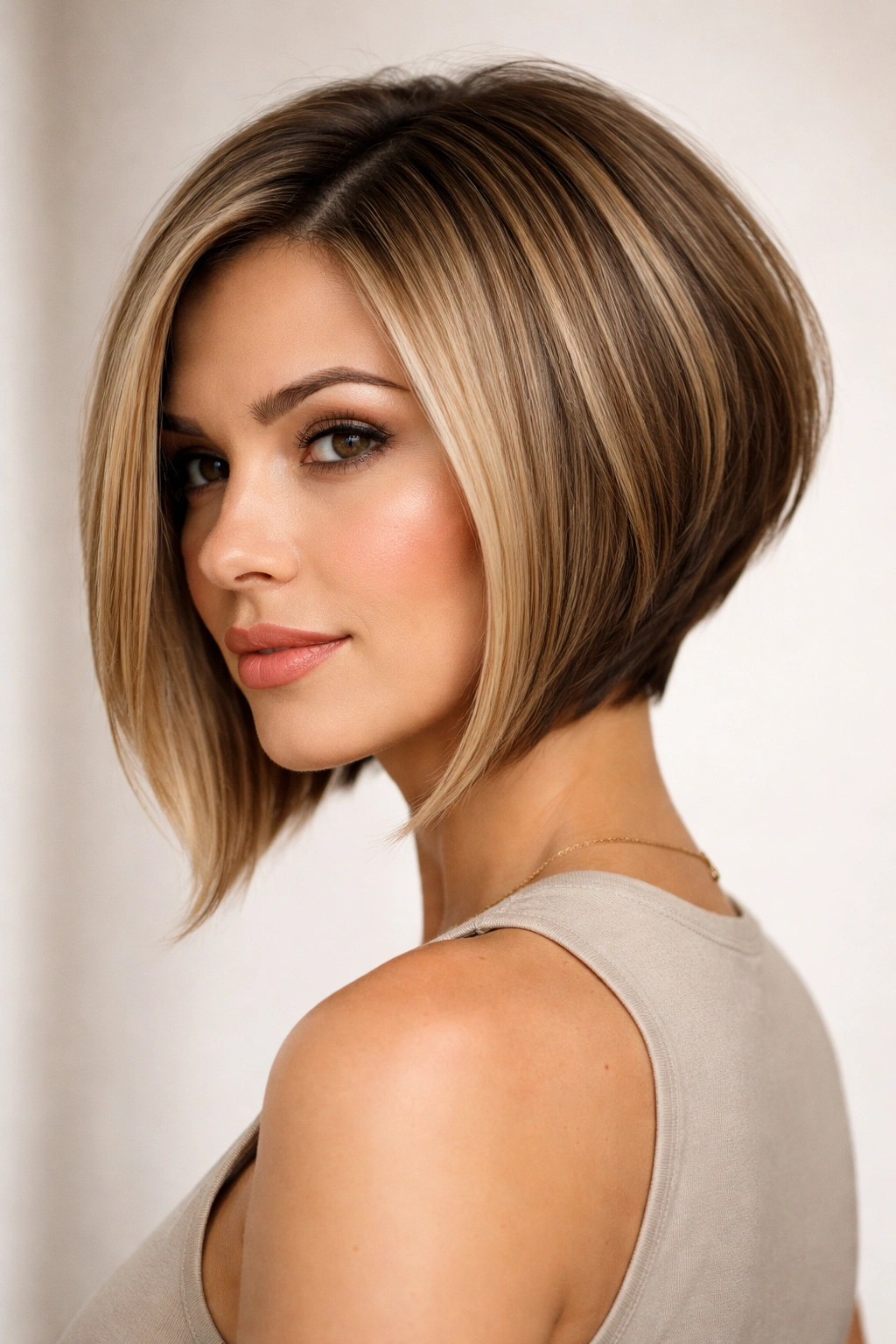 15 Hairstyles That Complement A Longer Face Shape 10 Portrait of Inverted Bob showing shorter back and longer front framing cheekbones