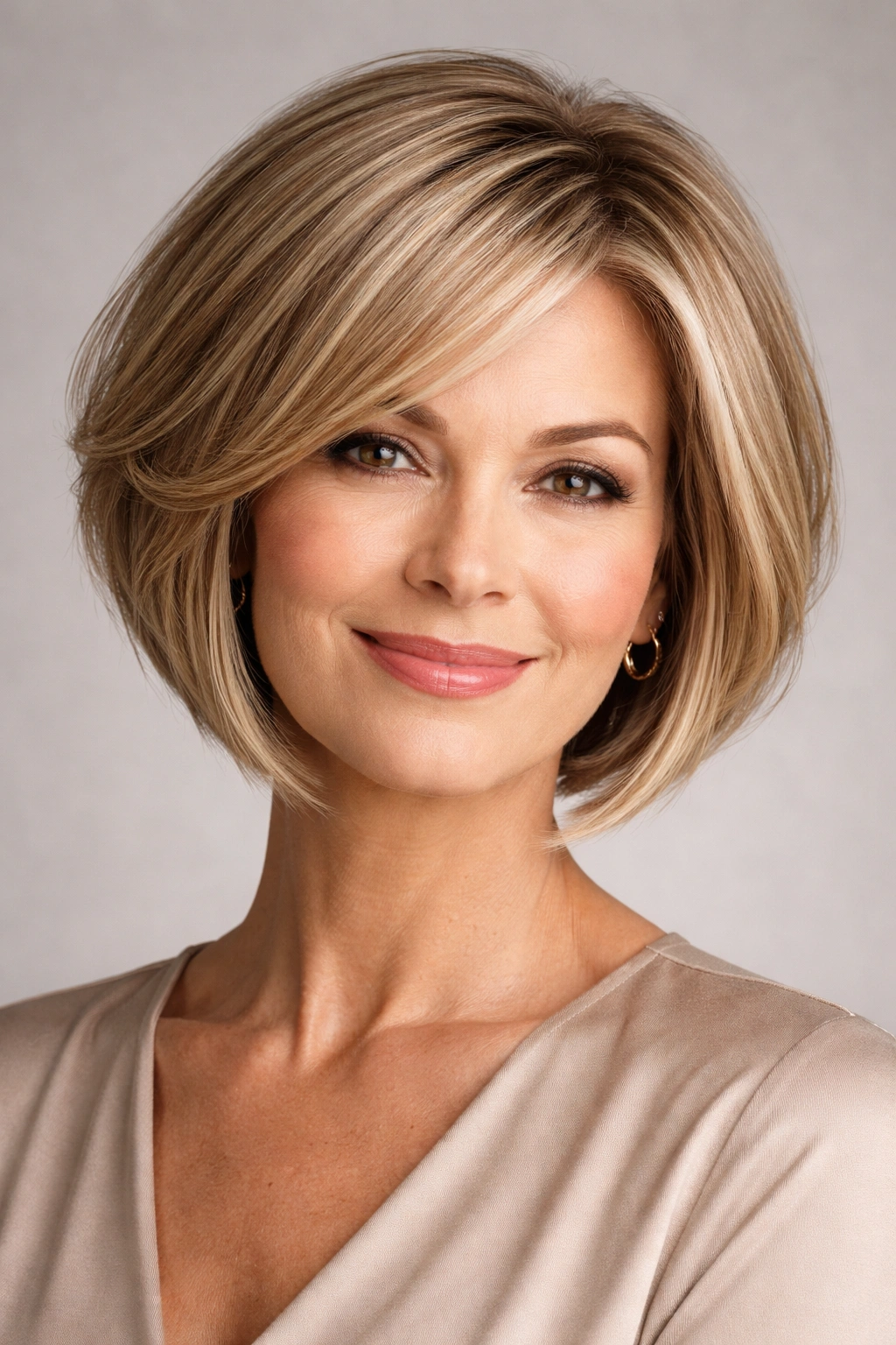 Close-up of a person with an inverted bob featuring longer front and short back.