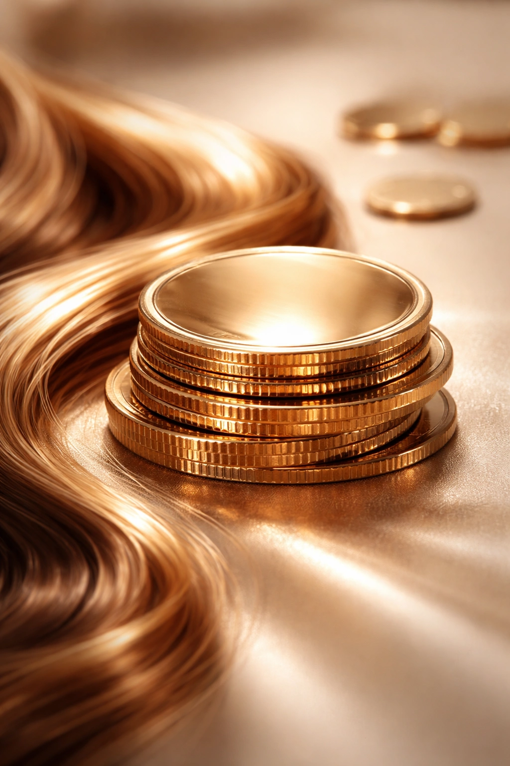 Abstract close-up of a coin sculpture representing investment in Brazilian hair straightening