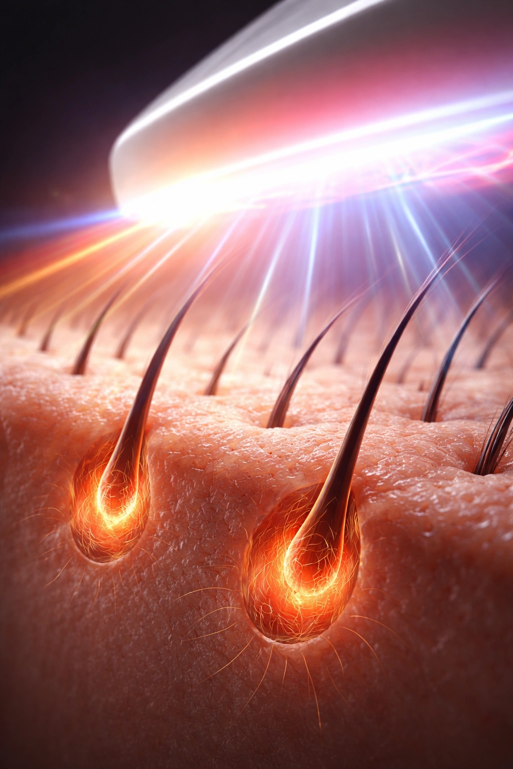 Skin surface with broad-spectrum light on hairs