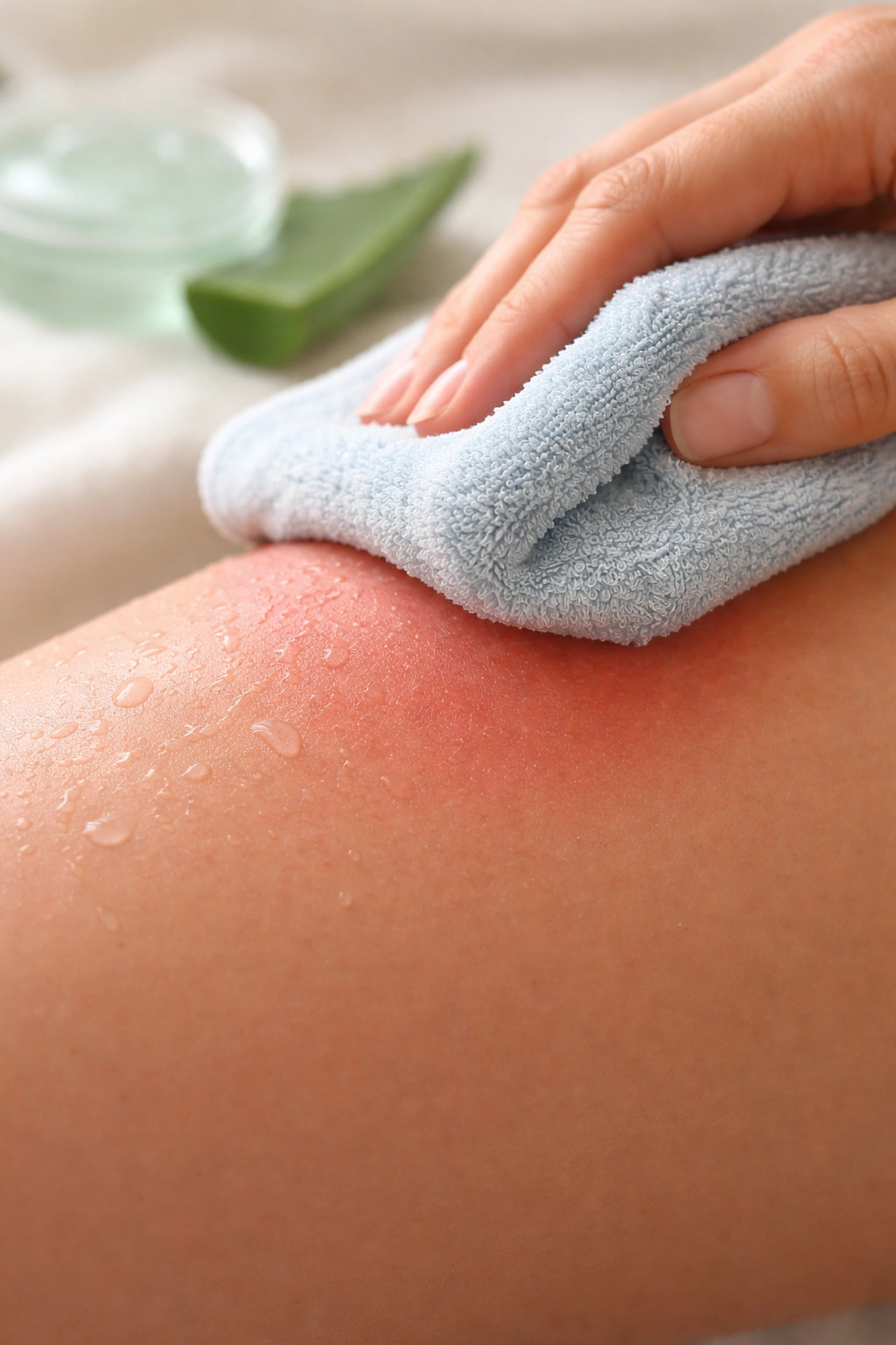 Cool damp compress on irritated skin after hair removal