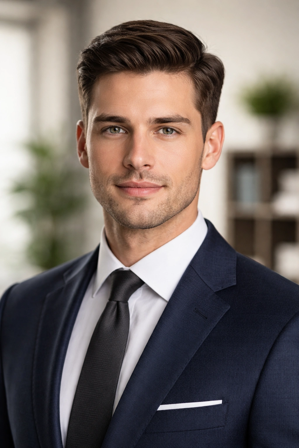 Portrait of a person with Ivy League haircut