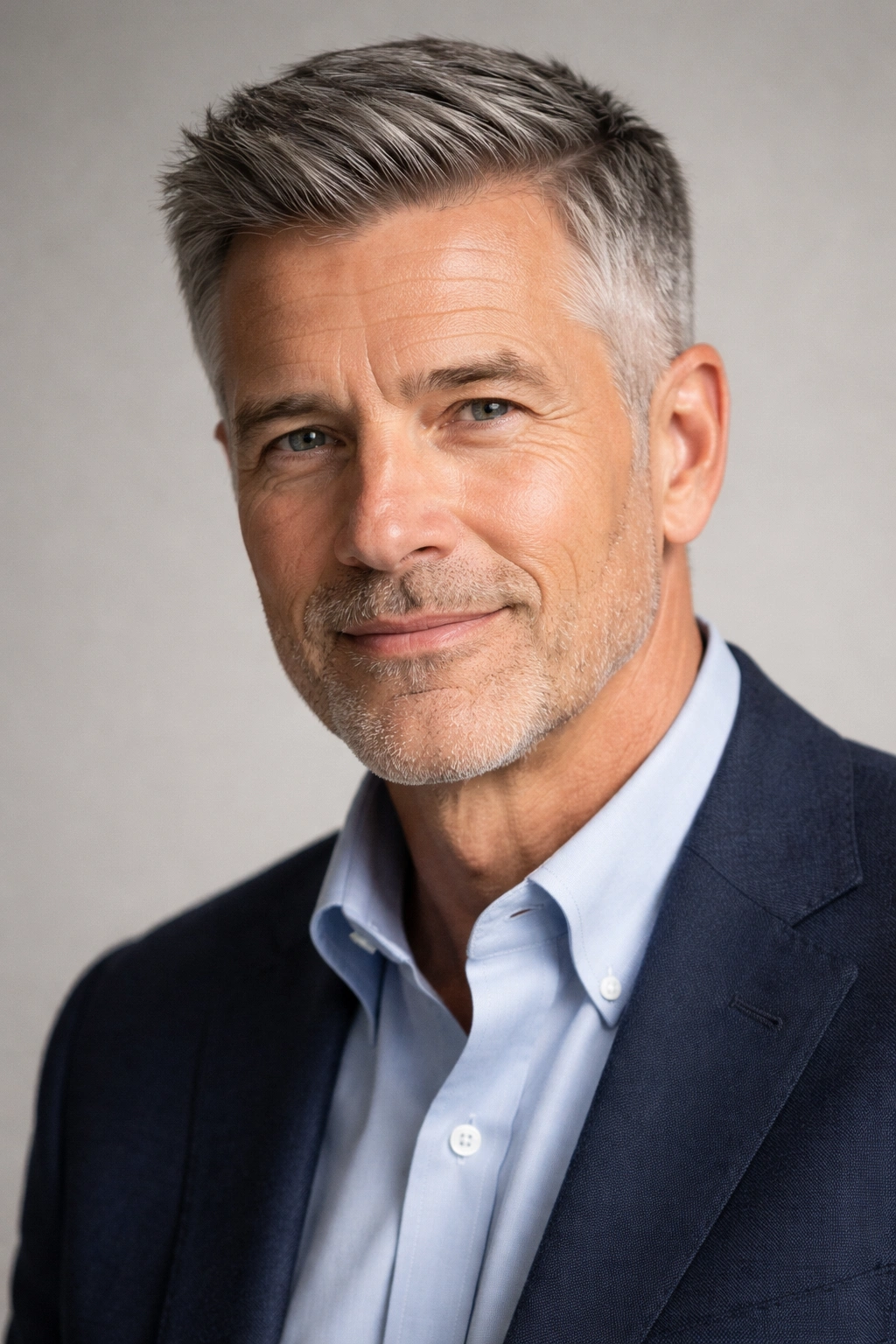 Close-up of a man with an Ivy League haircut: top 1-2 inches, short sides, polished look