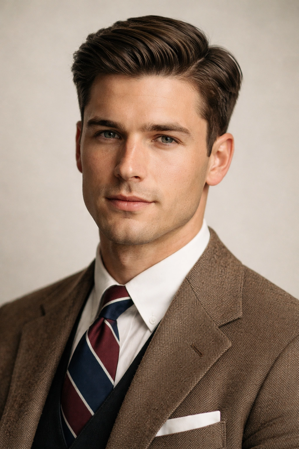 Portrait of man with ivy league hairstyle short back and sides