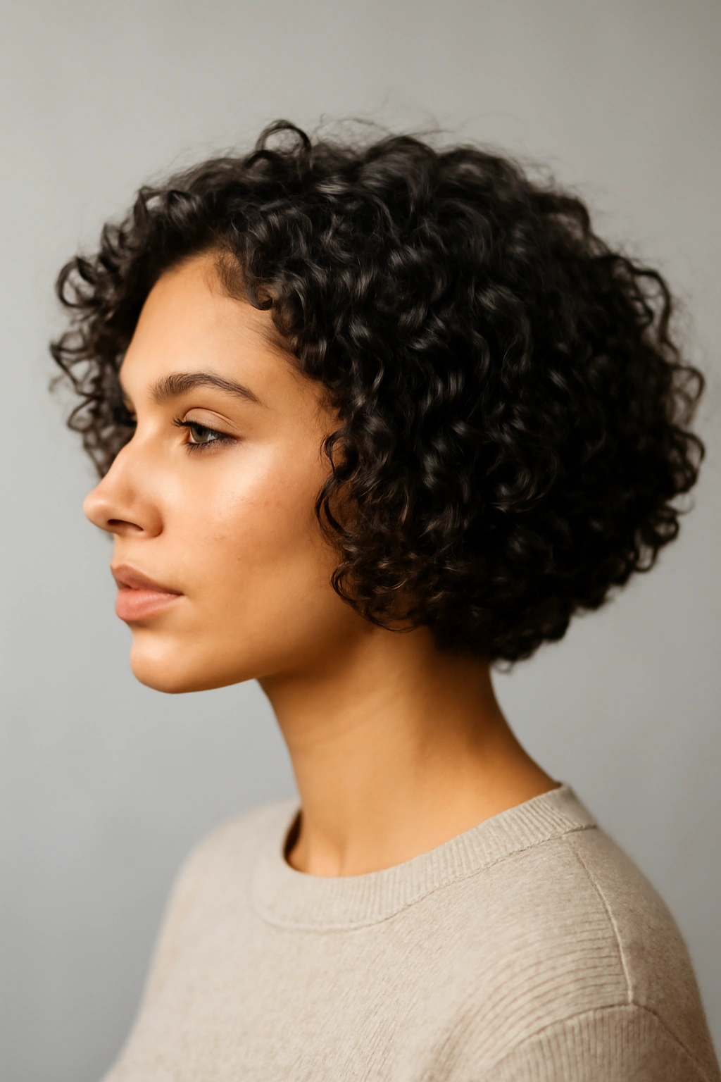 Close-up of The Jaw-Hugging Textured Bob highlighting jawline and curl texture