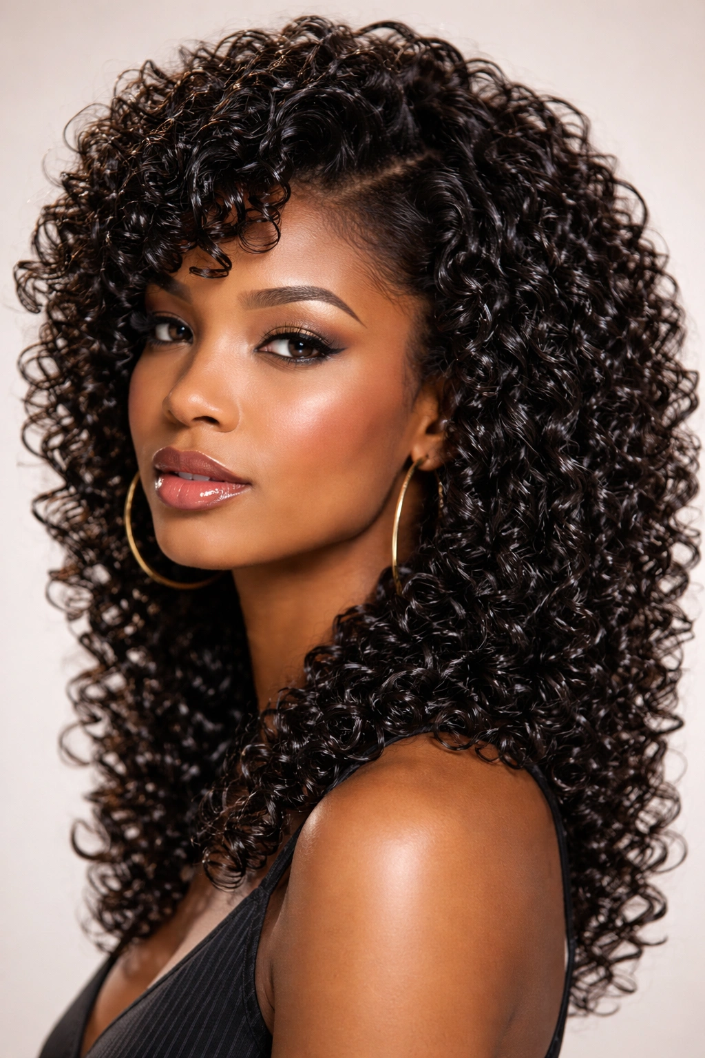Glossy defined Jheri curls with high shine